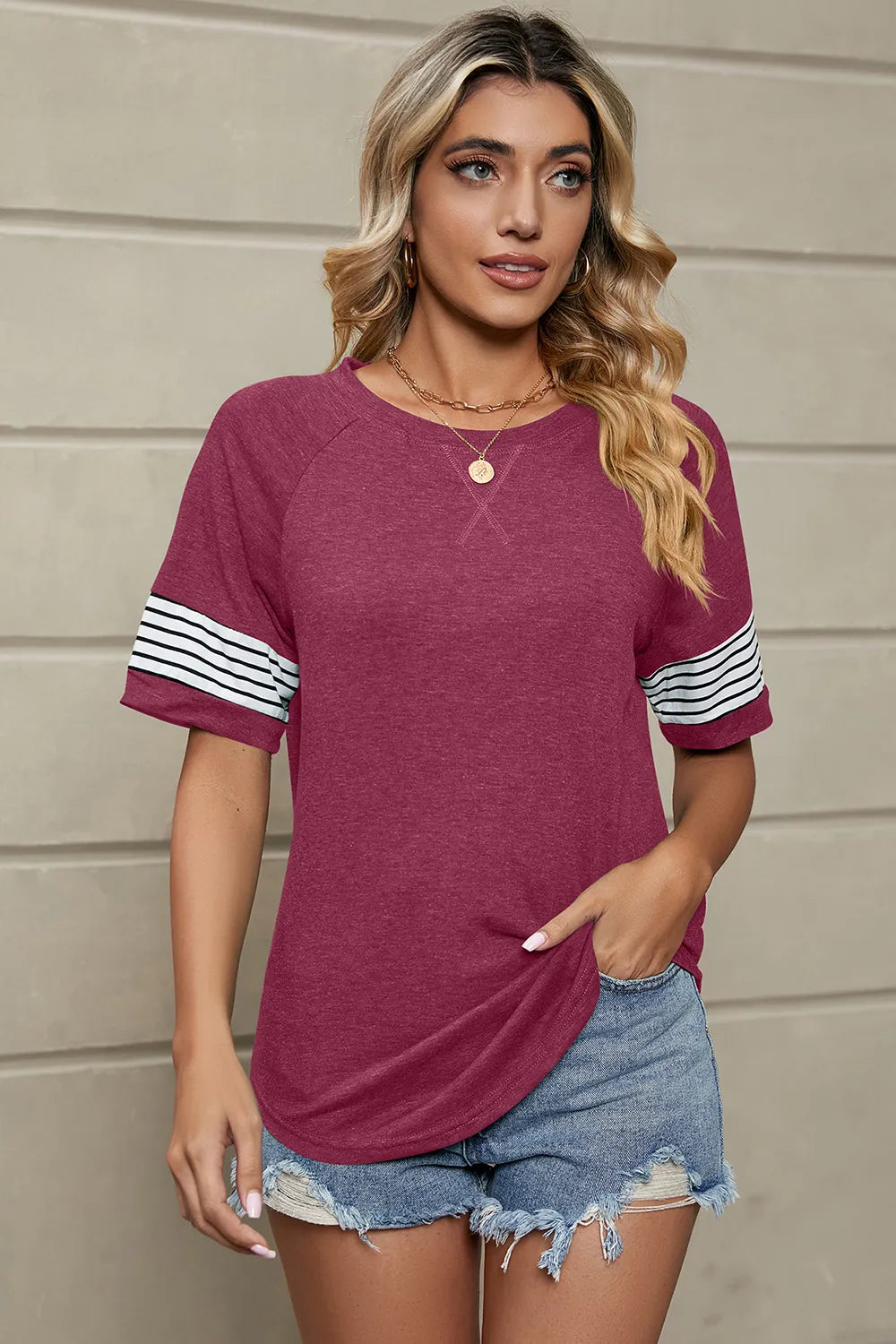 Striped Round Neck Short Sleeve T-Shirt – Trendsi | ClozArt
