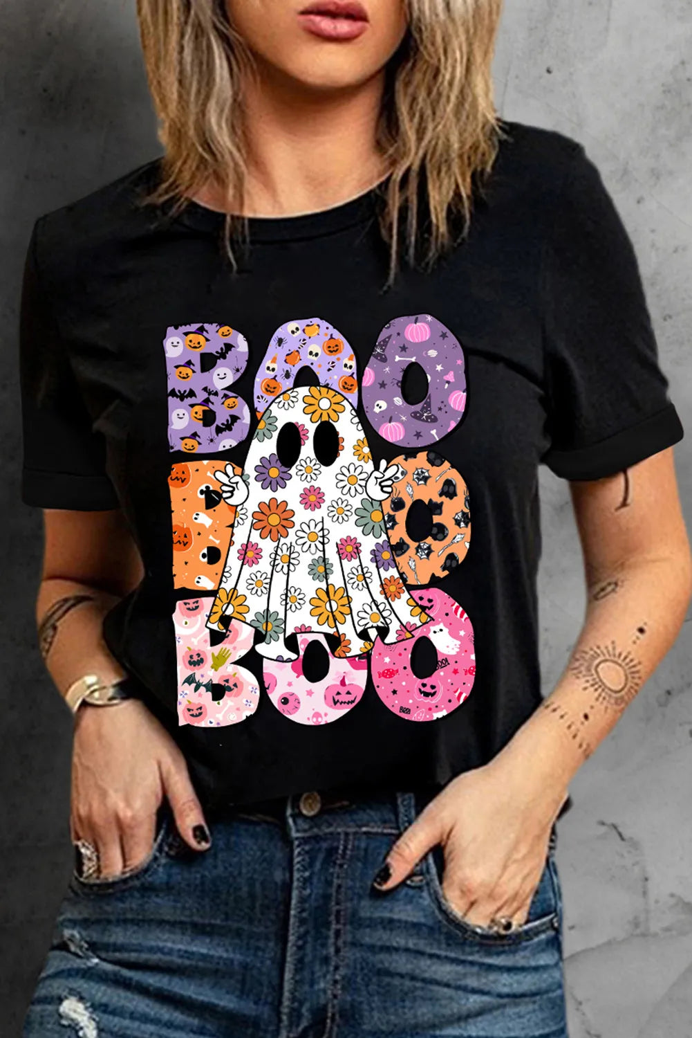 BOO Ghost Graphic Round Neck Short Sleeve T-Shirt – Trendsi | ClozArt