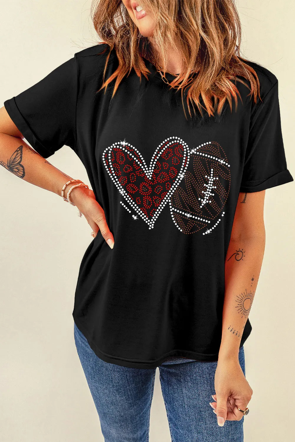 Rhinestone Round Neck Short Sleeve T-Shirt – Trendsi | ClozArt