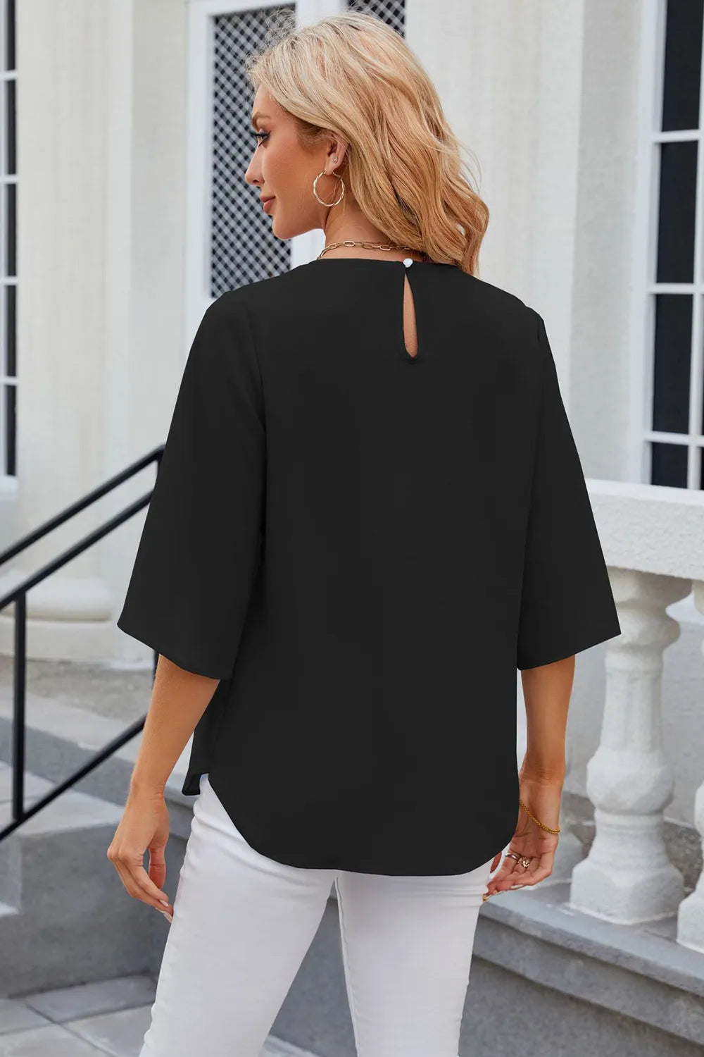 Round Neck Slit Half Sleeve Top – Trendsi | ClozArt