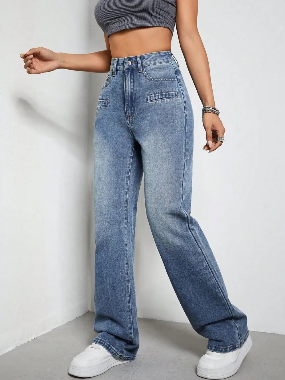 High Rise Wide Leg Jeans with Pockets – Trendsi | ClozArt