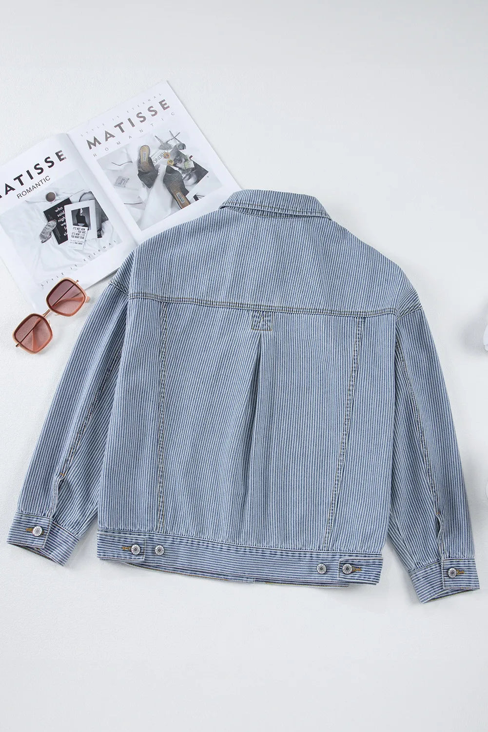 Striped Button Up Long Sleeve Denim Jacket – Trendsi | ClozArt