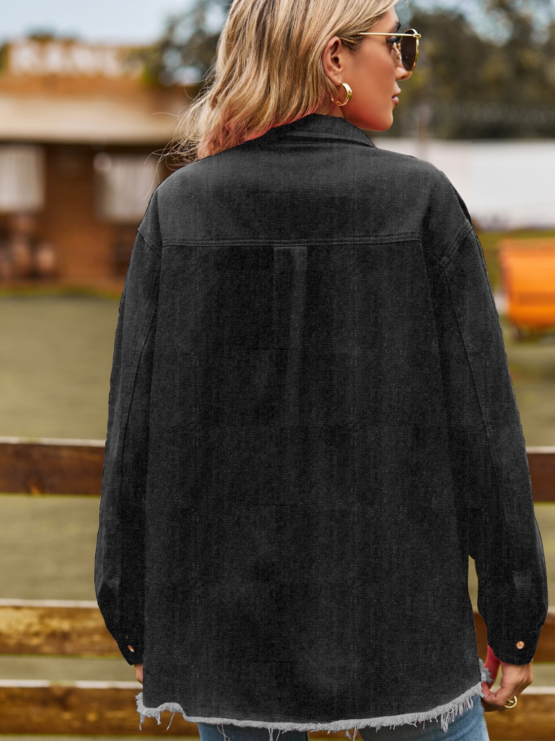 Button Up Collared Neck Raw Hem Denim Top – Trendsi | ClozArt