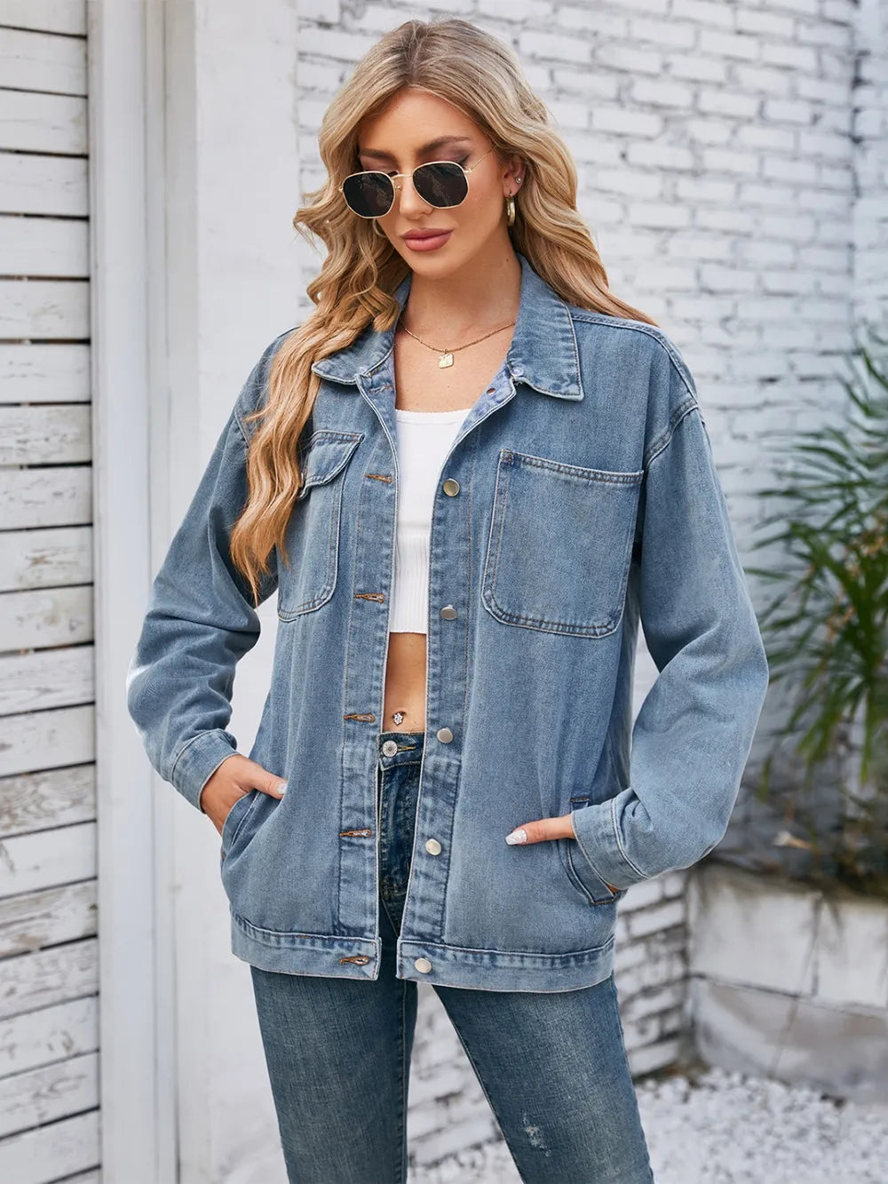 Pocketd Button Up Detachable Hooded Denim Jacket – Trendsi | ClozArt