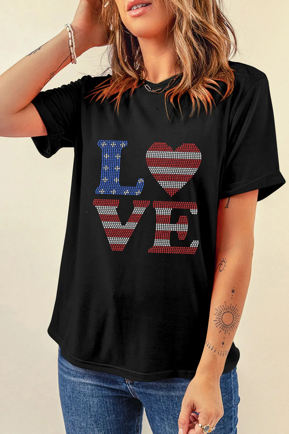 Rhinestone Round Neck Short Sleeve T-Shirt – Trendsi | ClozArt
