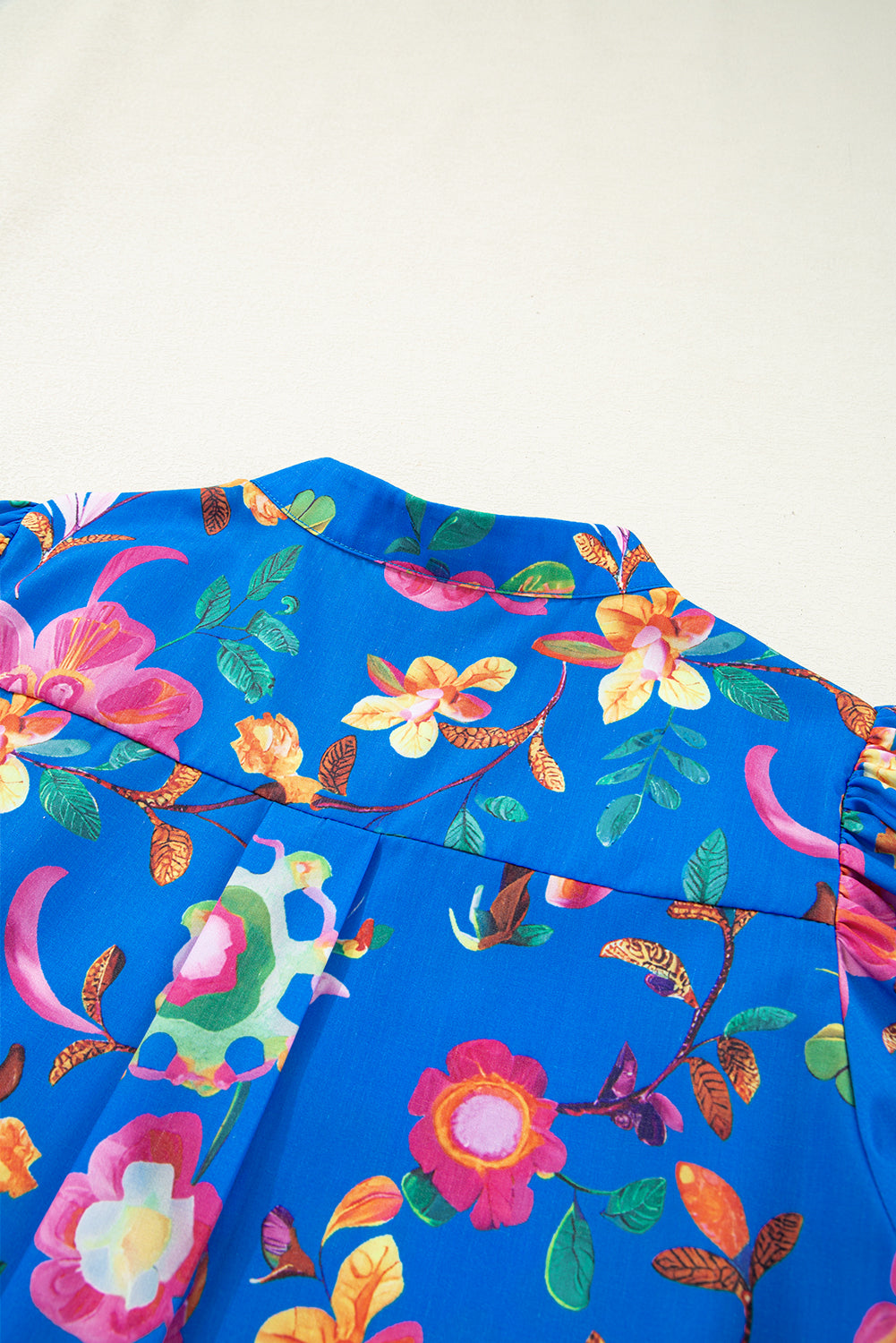 Blue Puff Sleeve Button Up Boho Floral Shirt – Shewin | ClozArt