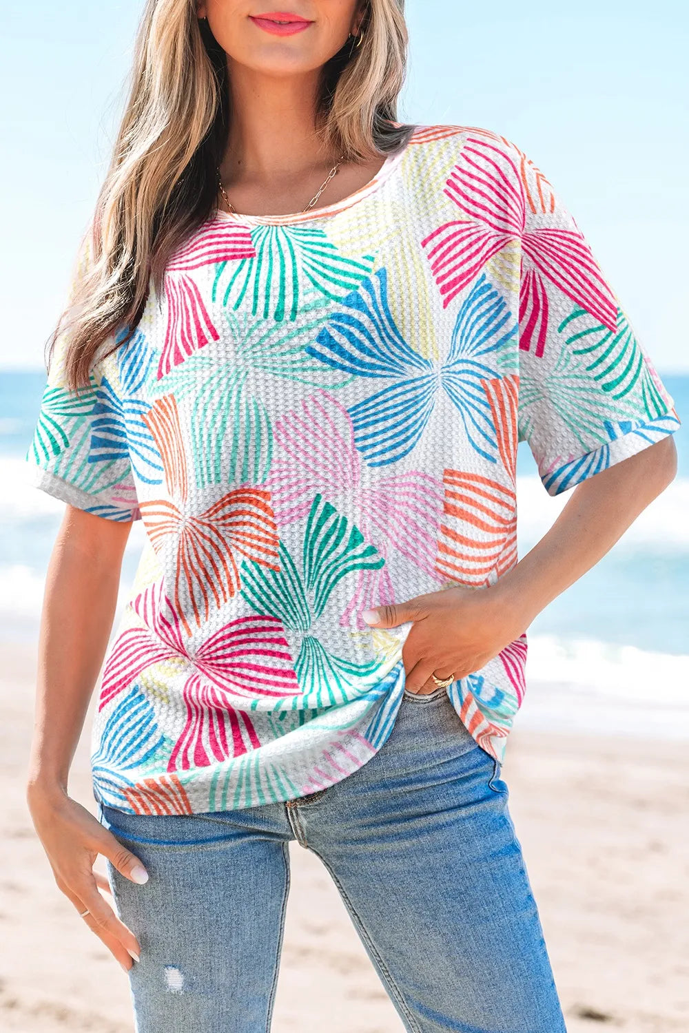 Printed Round Neck Half Sleeve Top – Trendsi | ClozArt