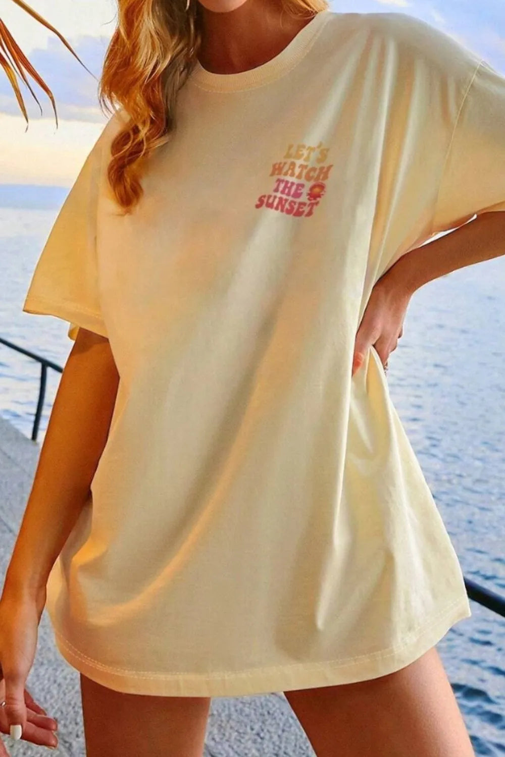 LET'S WATCH THE SUNSET Round Neck T-Shirt – Trendsi | ClozArt