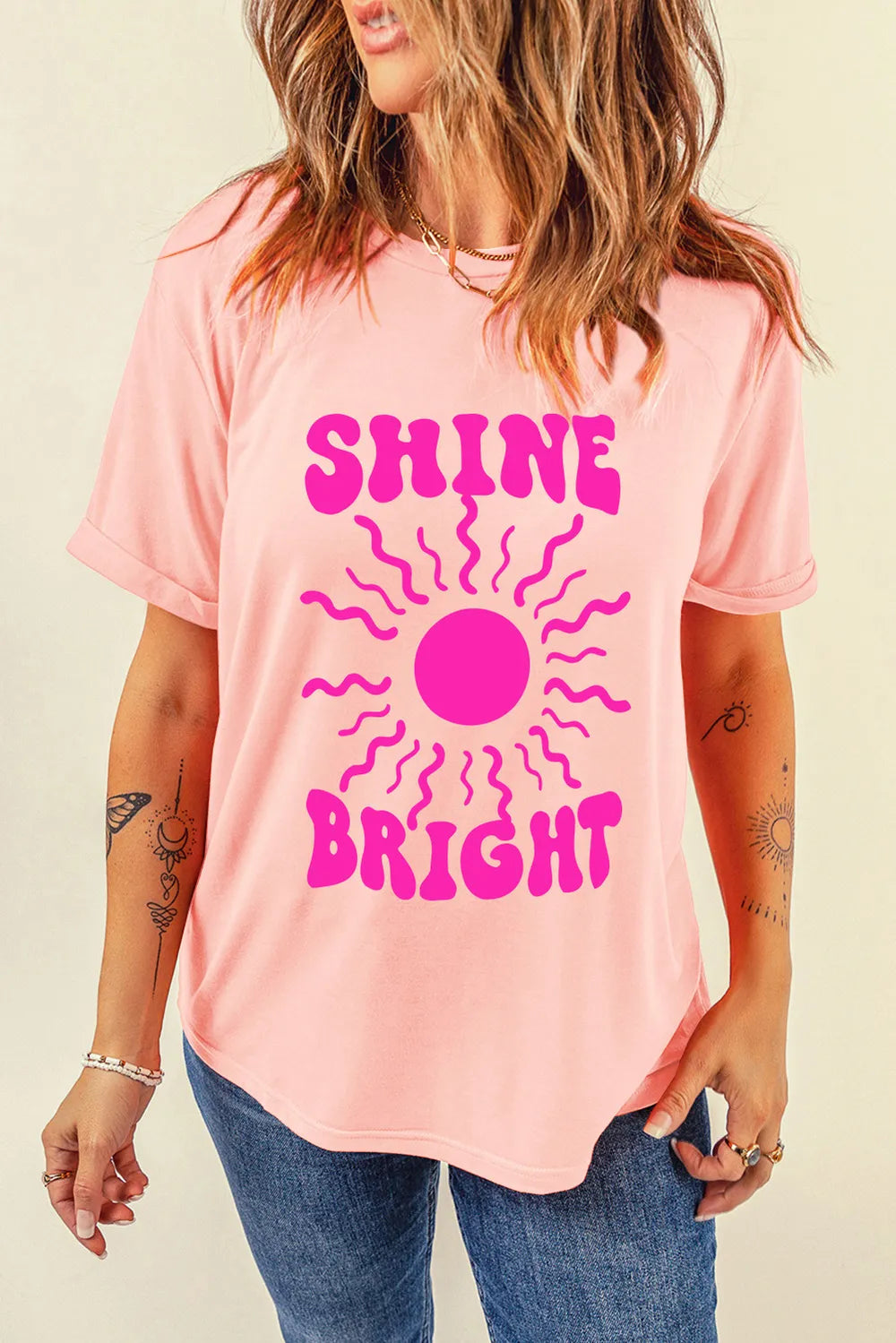 SHINE BRIGHT Round Neck Short Sleeve T-Shirt – Trendsi | ClozArt