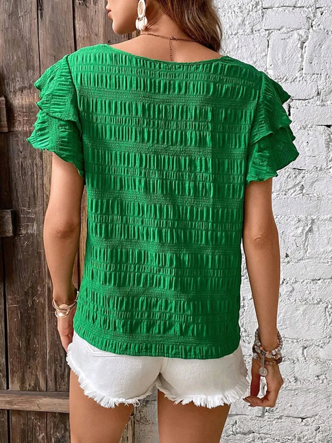 Round Neck Ruffled Short Sleeve Top – Trendsi | ClozArt