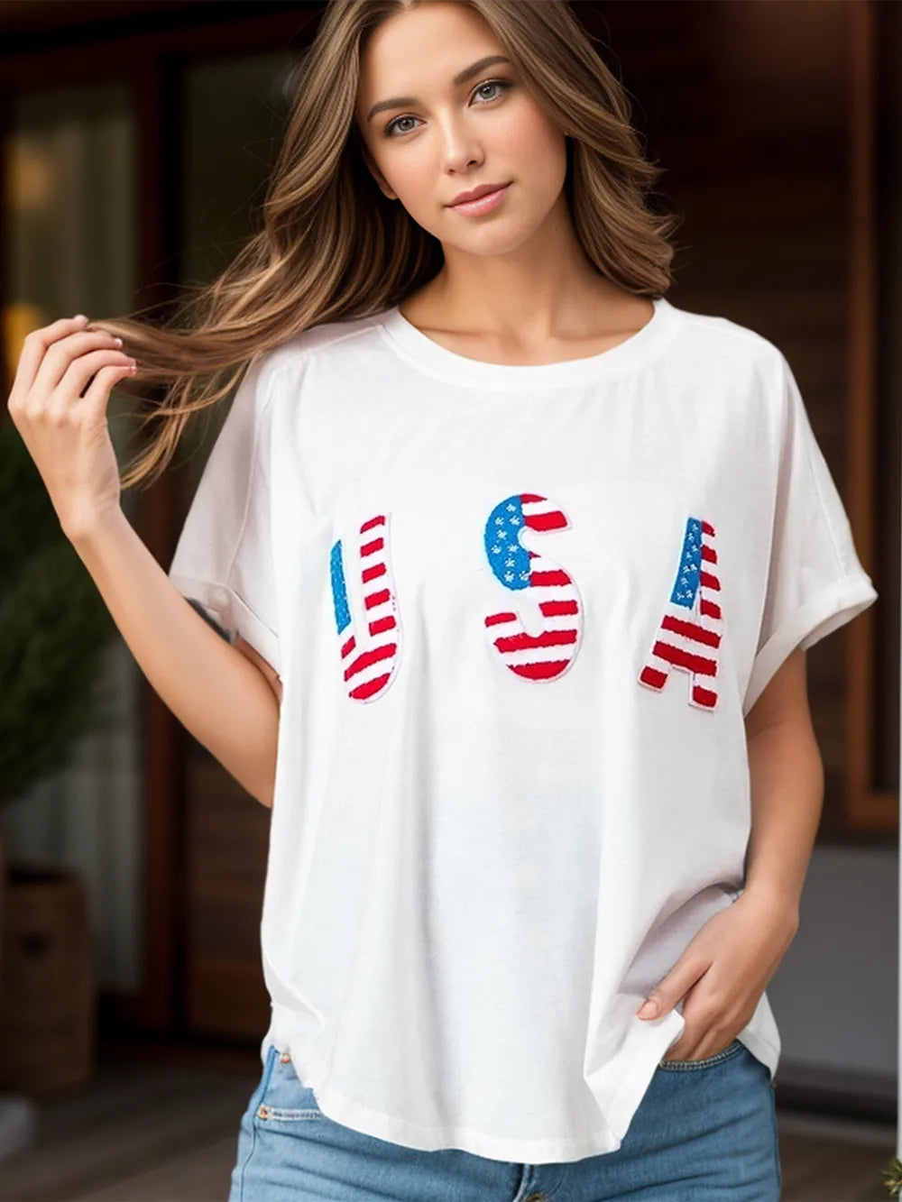 USA Round Neck Short Sleeve T-Shirt – Trendsi | ClozArt