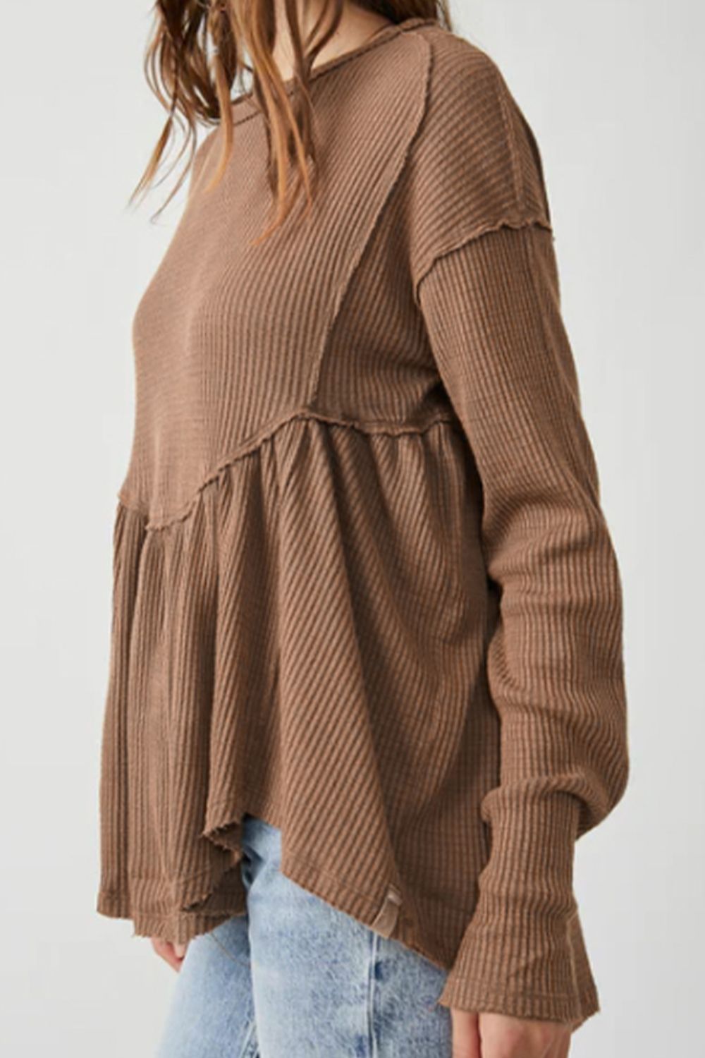 Round Neck Exposed Seam Babydoll Top – Trendsi | ClozArt