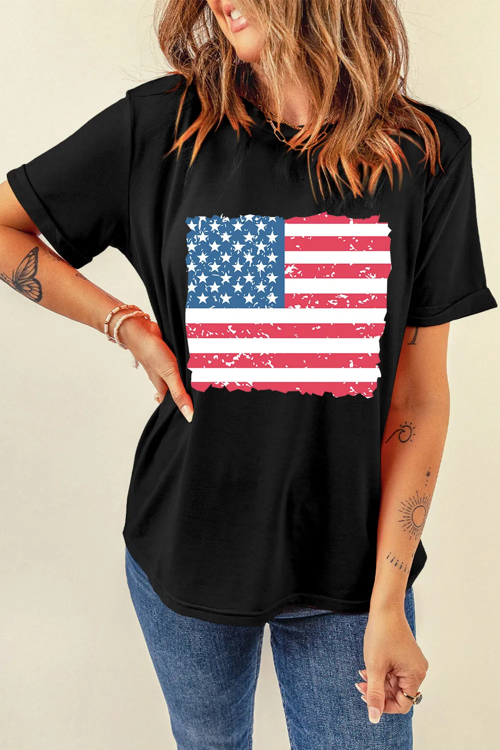 US Flag Round Neck Short Sleeve T-Shirt – Trendsi | ClozArt