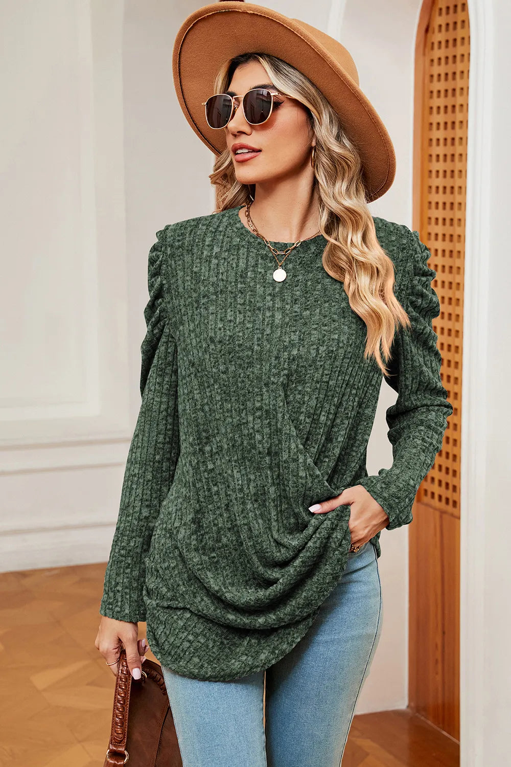 Round Neck Puff Sleeve T-Shirt – Trendsi | ClozArt