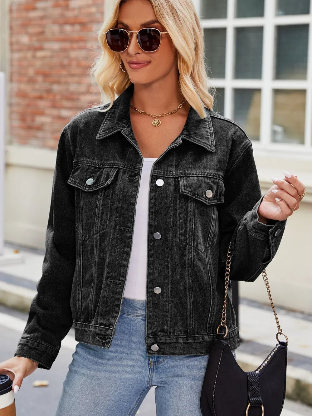 Pocketed Collared Neck Denim Jacket – Trendsi | ClozArt