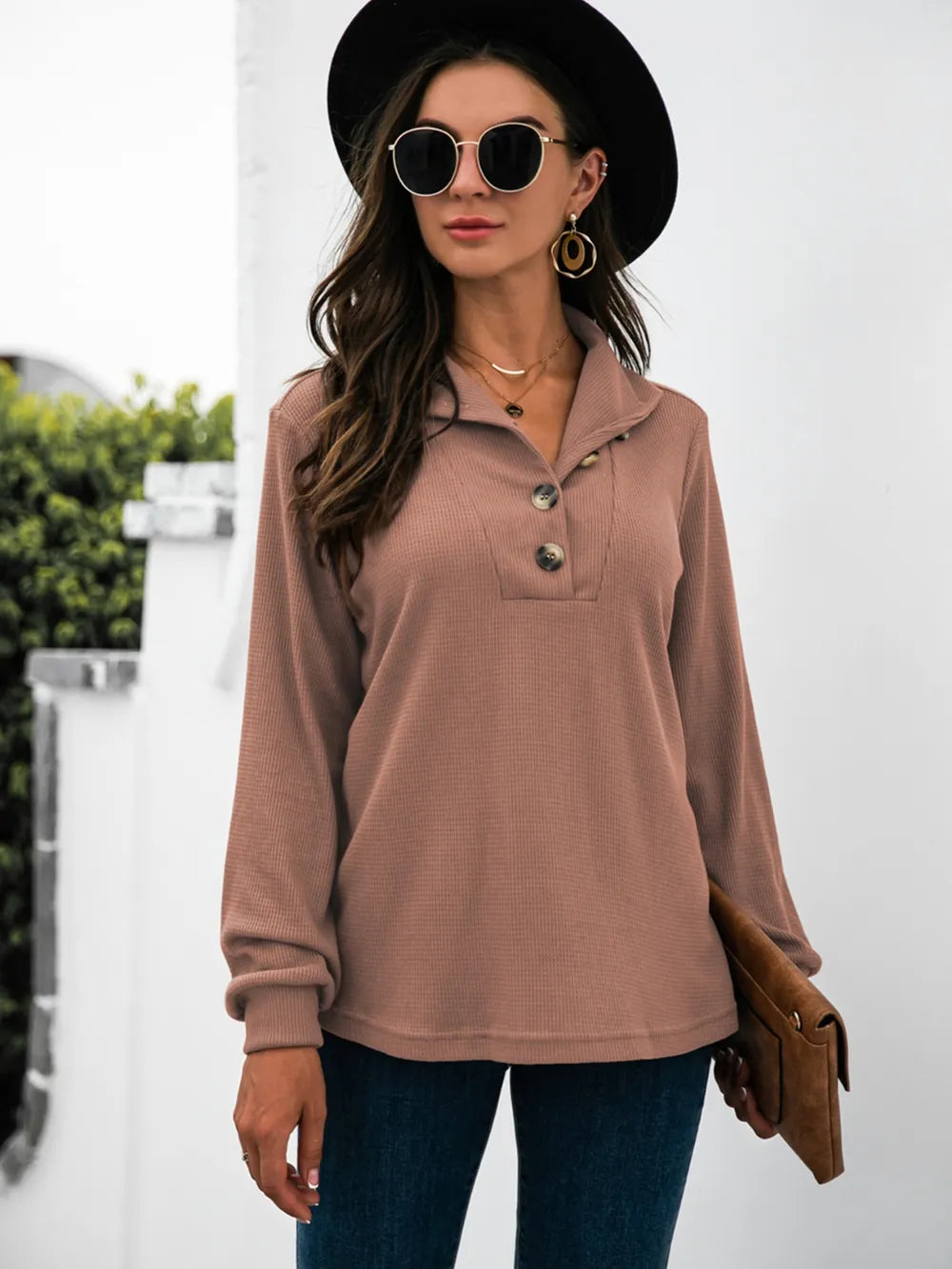 Half Button Long Sleeve T-Shirt – Trendsi | ClozArt