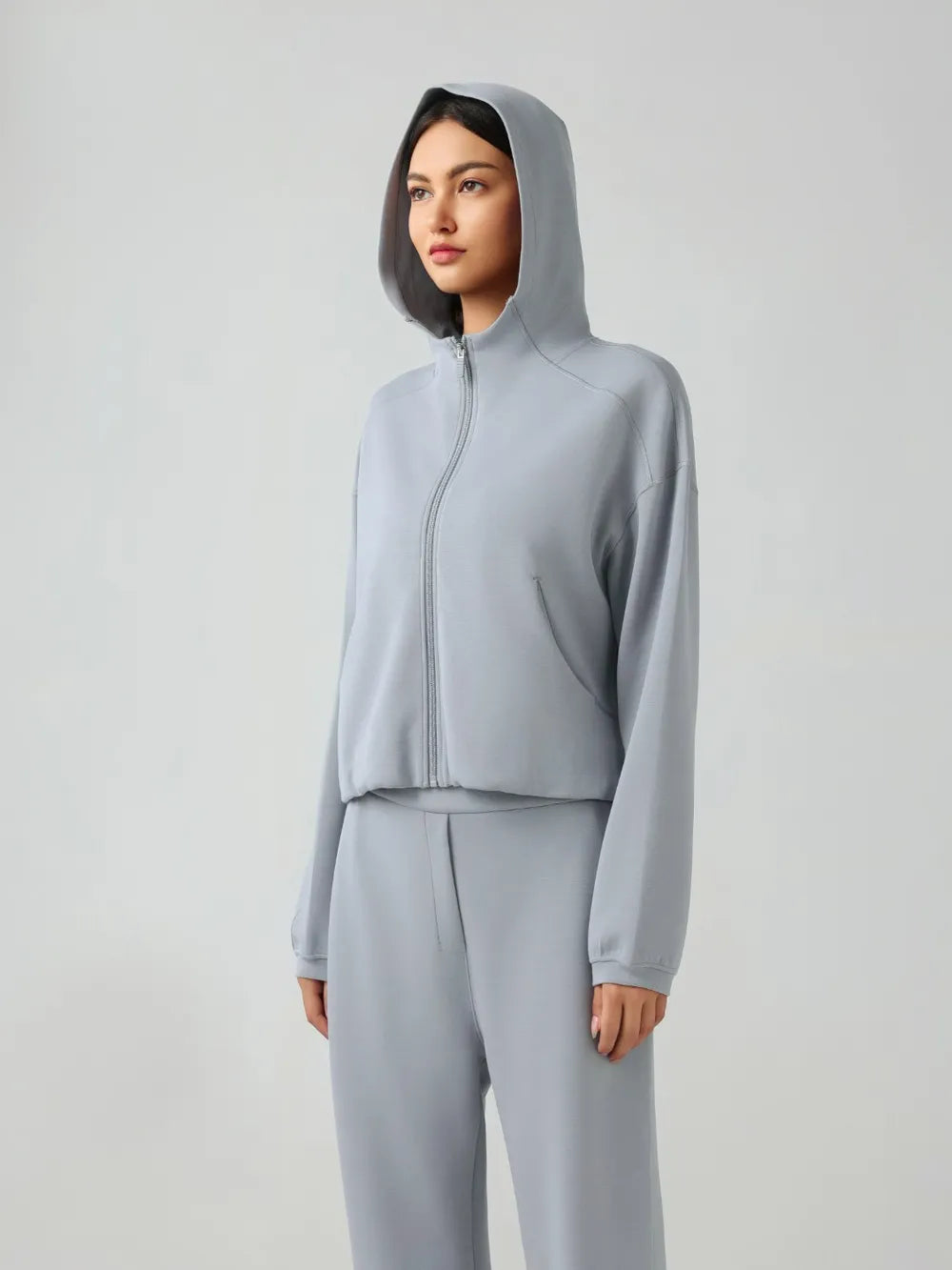 Millennia Zip Up Dropped Shouder Active Hooded – Trendsi | ClozArt