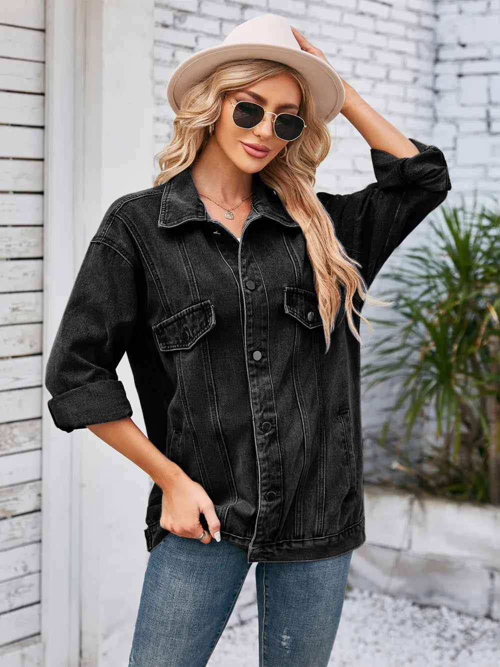 Button Up Long Sleeve Denim Jacket – Trendsi | ClozArt