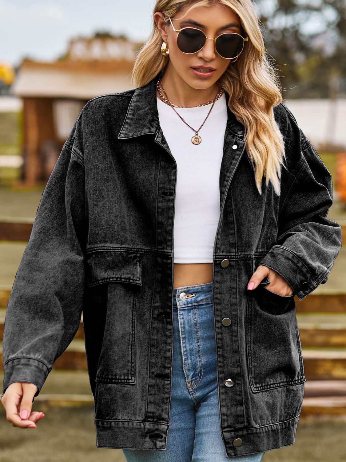 Dropped Shoulder Denim Jacket with Pockets – Trendsi | ClozArt