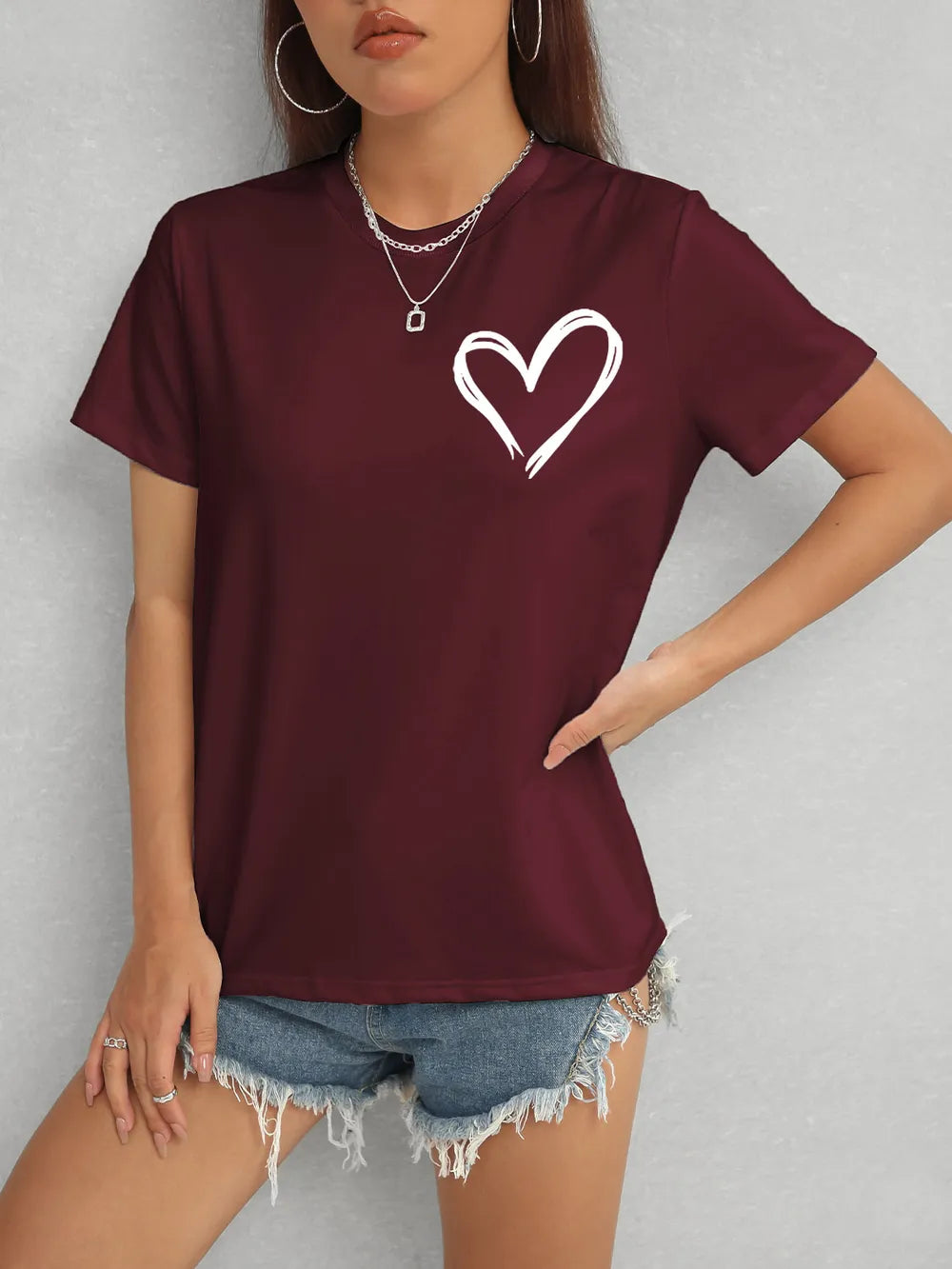 Heart Round Neck Short Sleeve T-Shirt – Trendsi | ClozArt
