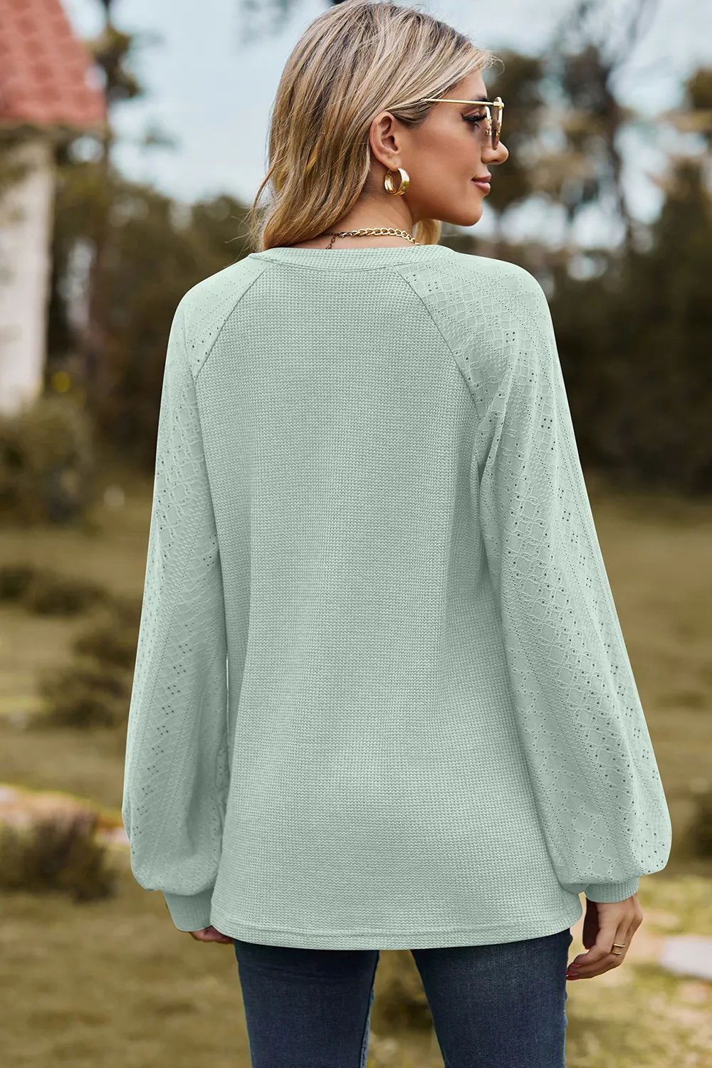 Eyelet Notched Raglan Sleeve T-Shirt – Trendsi | ClozArt