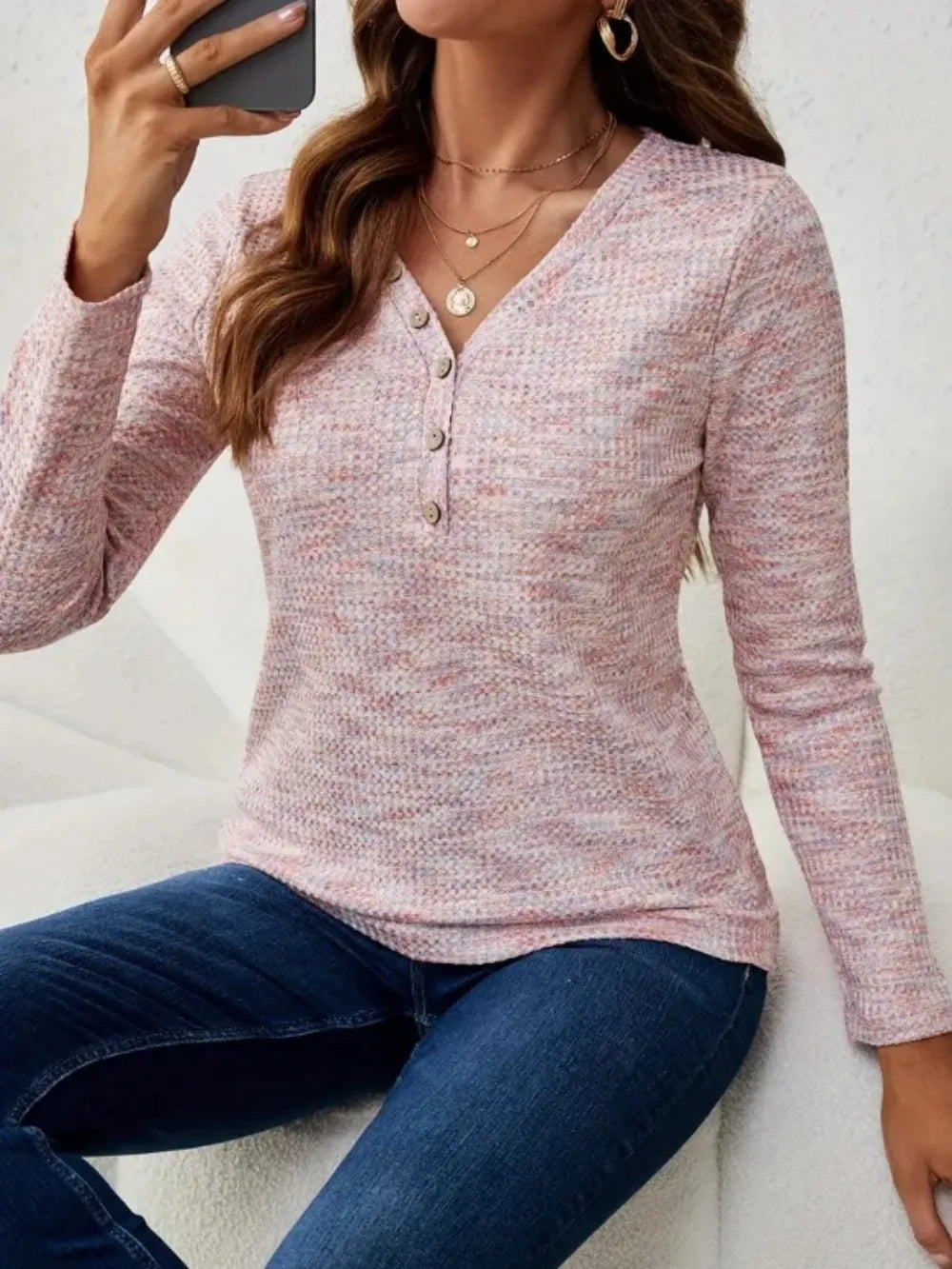V-Neck Long Sleeve T-Shirt – Trendsi | ClozArt