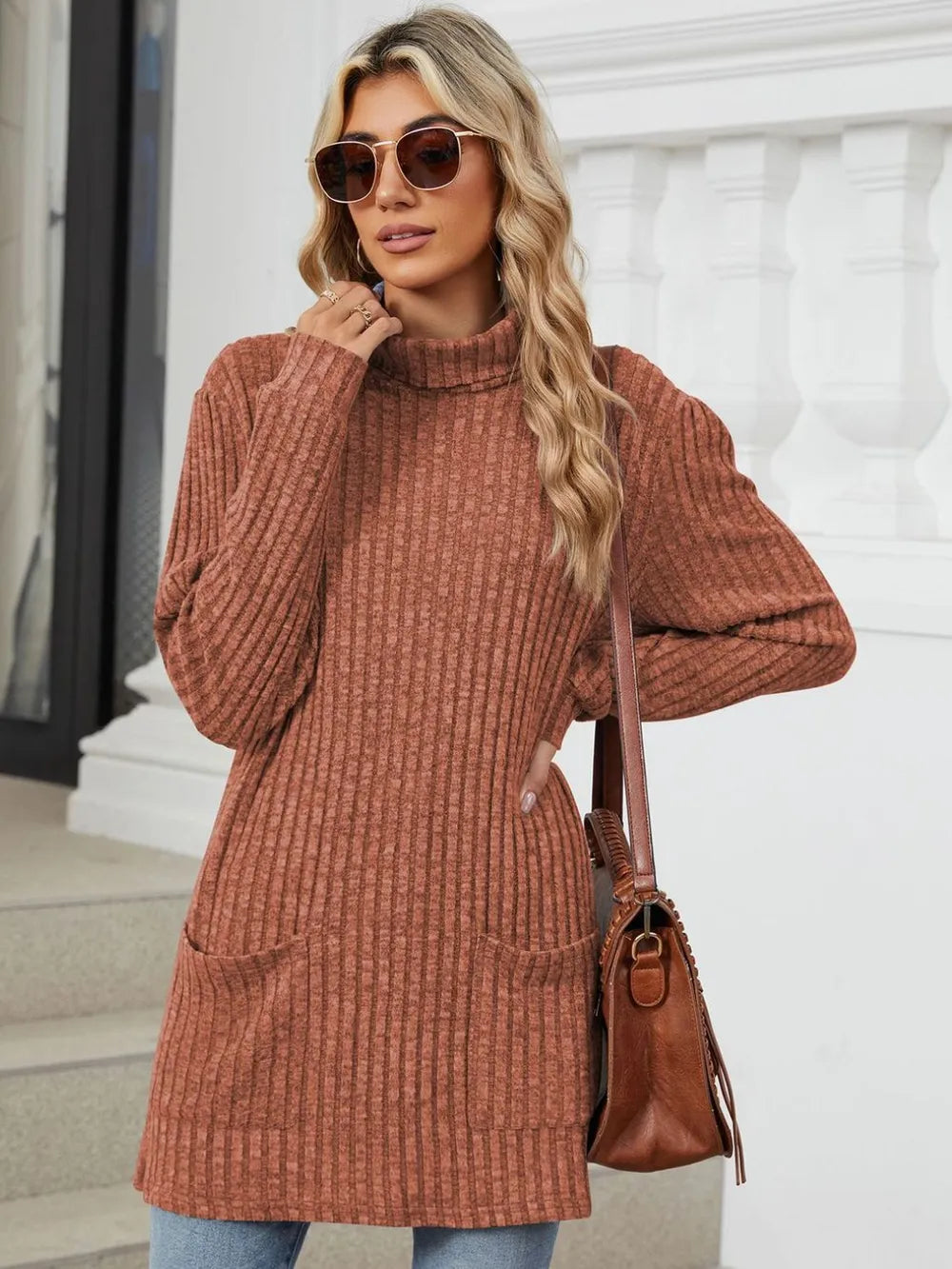 Ribbed Mock Neck Long Sleeve T-Shirt – Trendsi | ClozArt