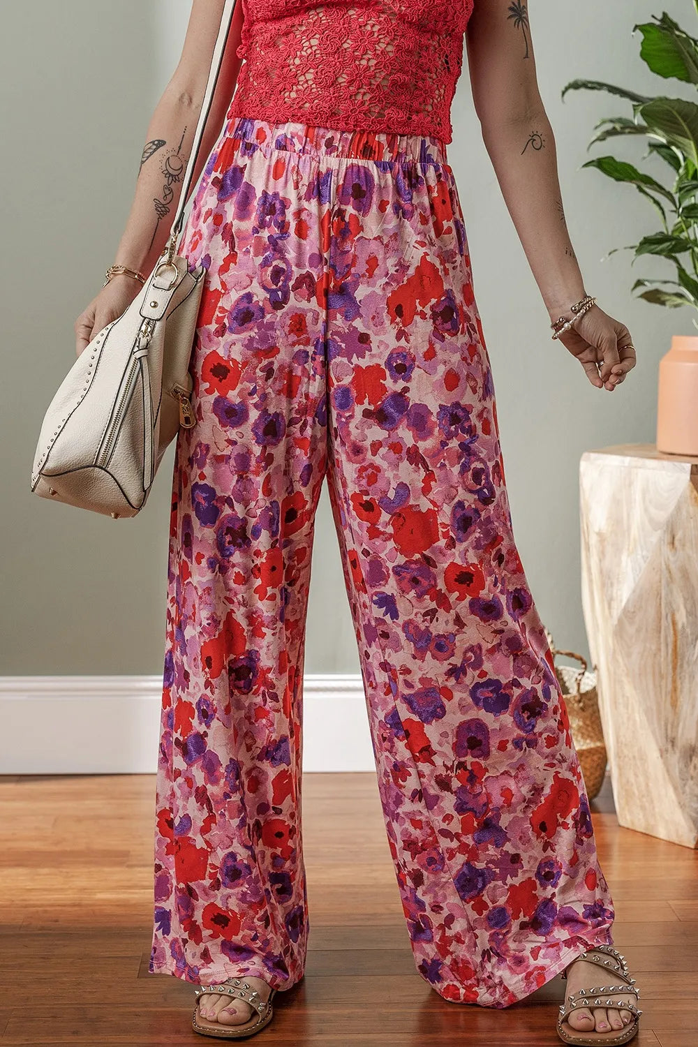 Floral Wide Leg Elastic High Waist Pants – Trendsi | ClozArt