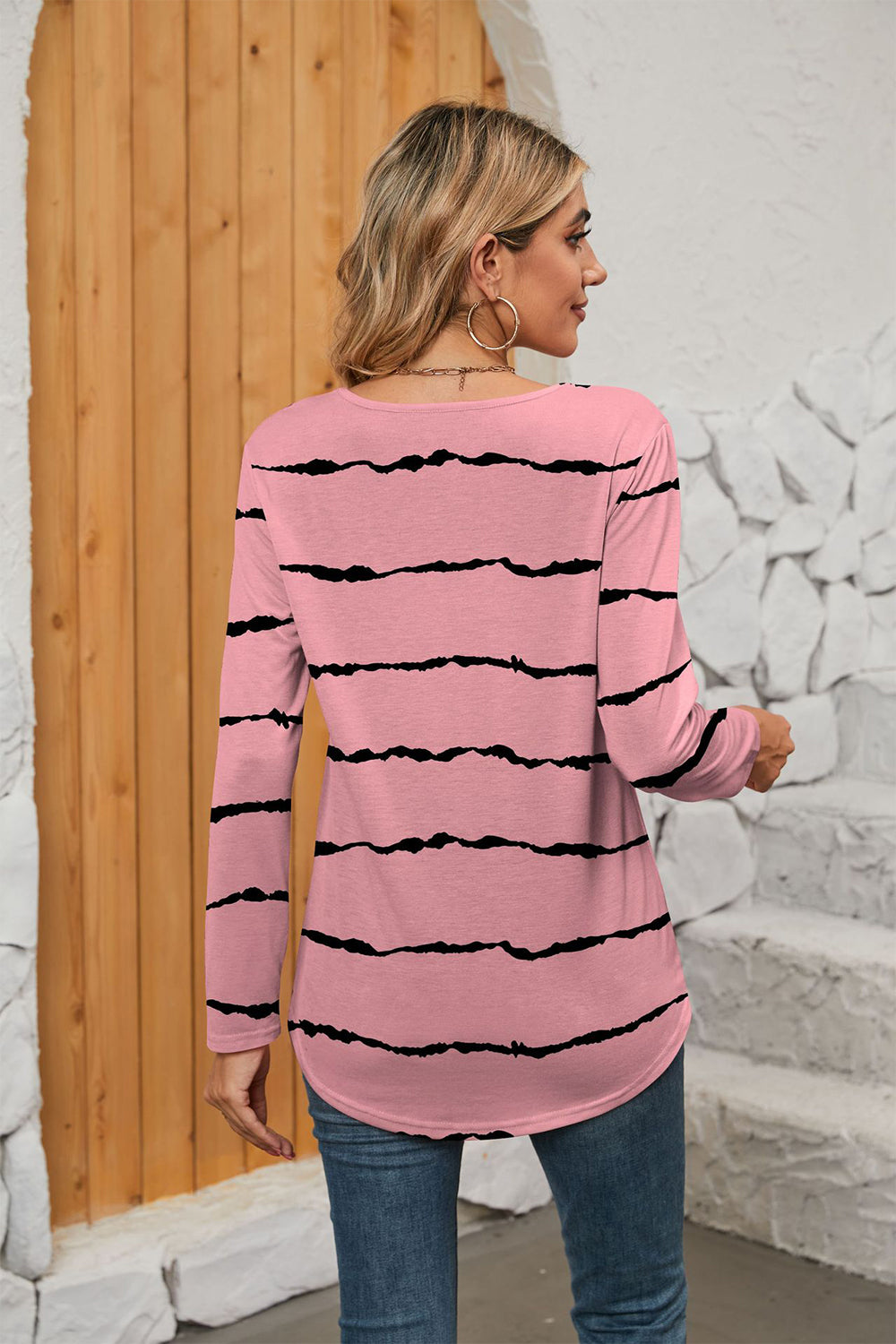Printed Square Neck Long Sleeve Blouse – Trendsi | ClozArt