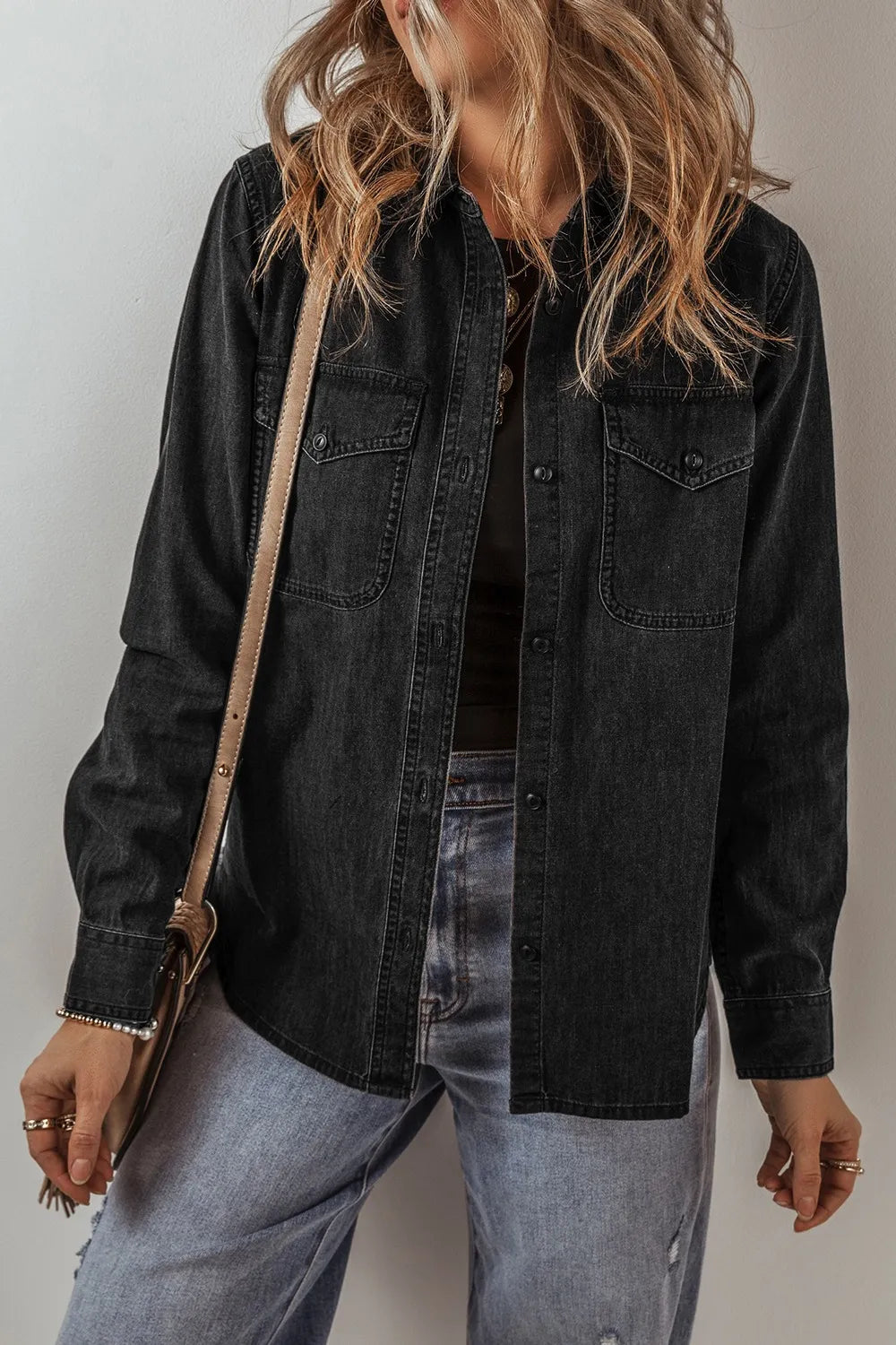 Button Up Long Sleeve Denim Jacket – Trendsi | ClozArt