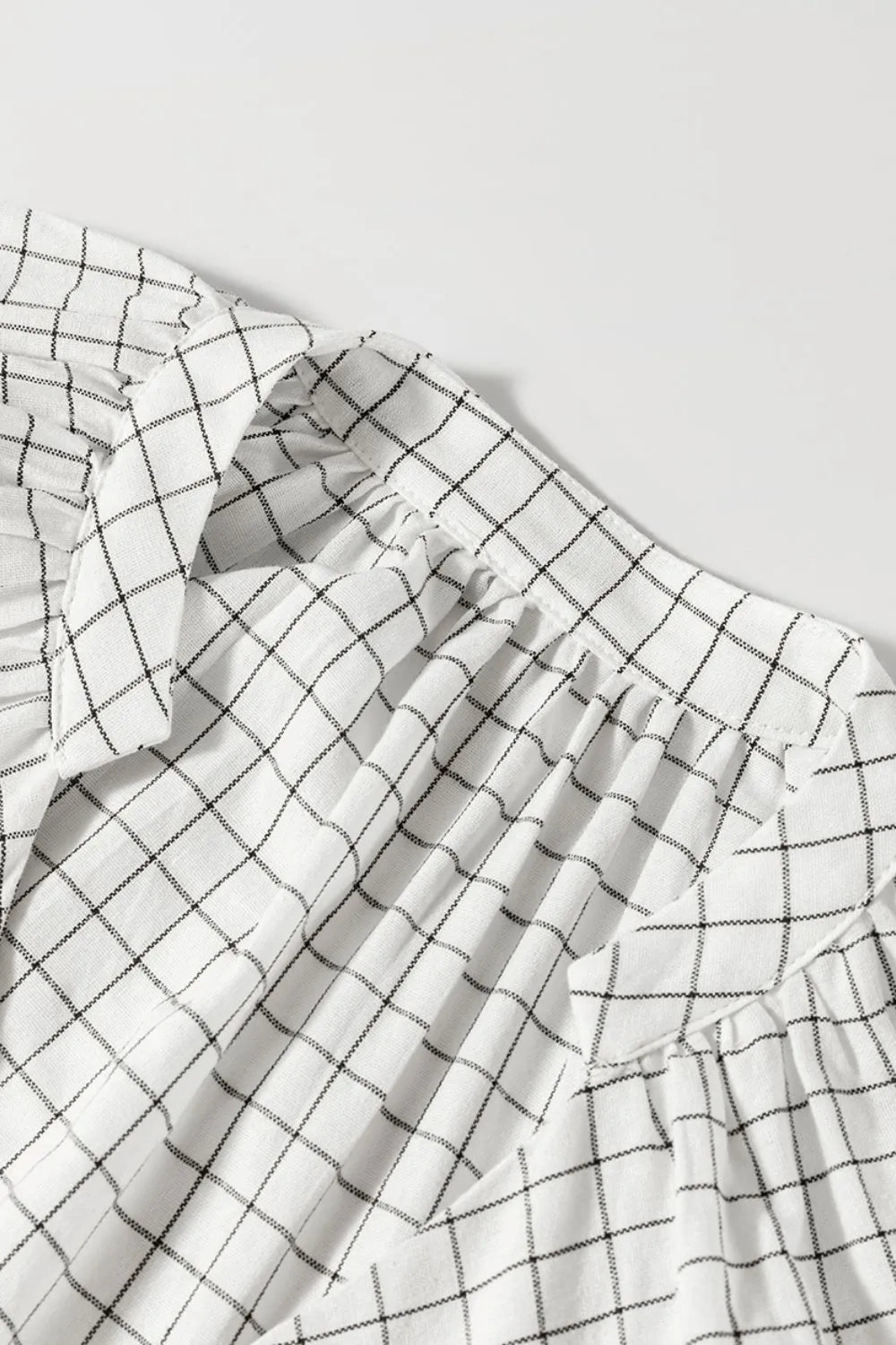 Frill Plaid Notched Balloon Sleeve Mini Dress – Trendsi | ClozArt