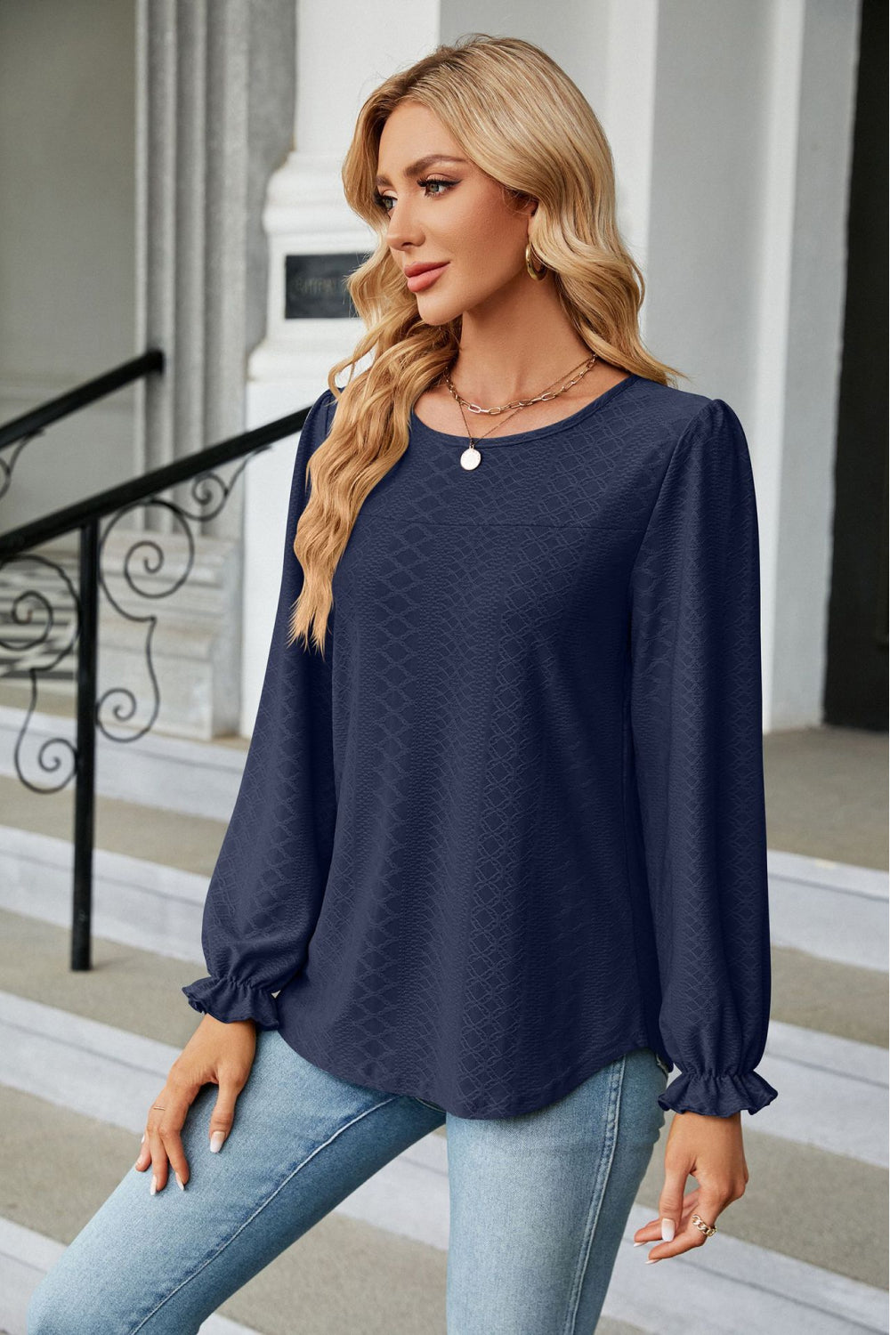 Round Neck Flounce Sleeve Blouse – Trendsi | ClozArt