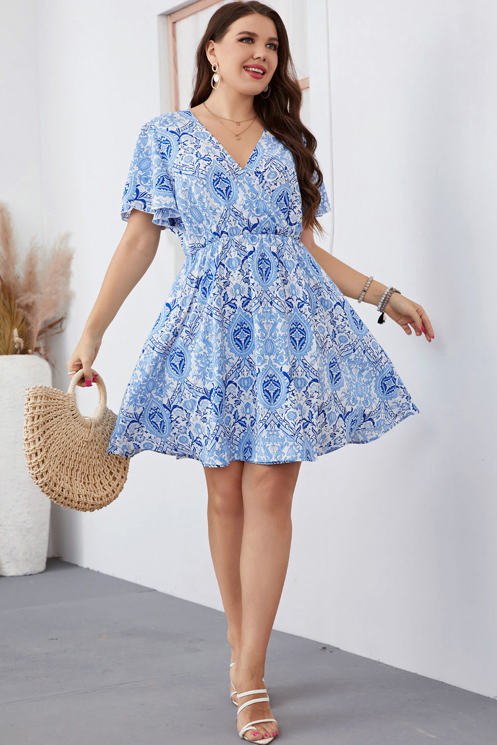 Honey Plus Size Surplice Neck Flutter Sleeve Dress – Trendsi | ClozArt