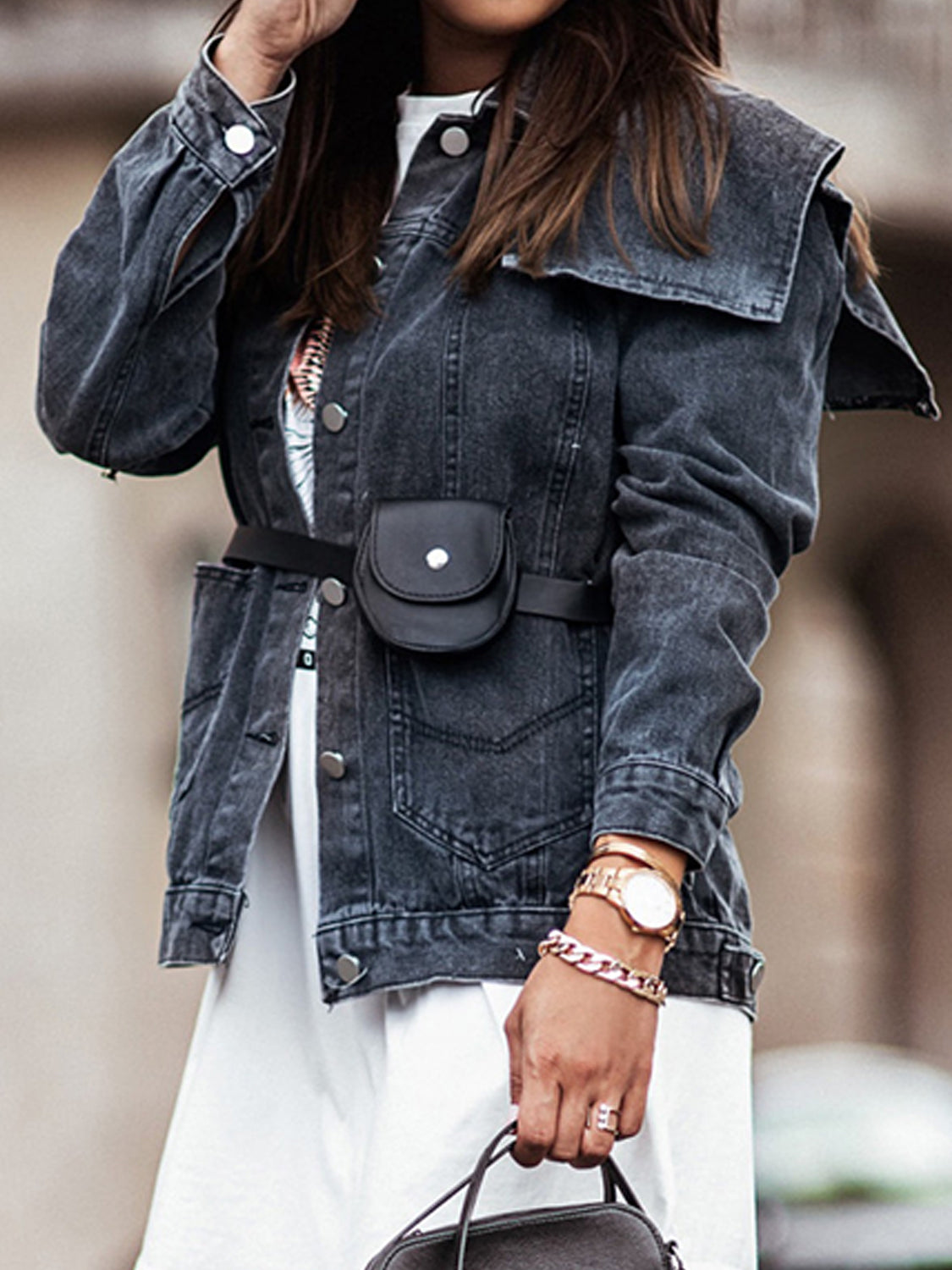 Collared Neck Button Down Denim Jacket – Trendsi | ClozArt