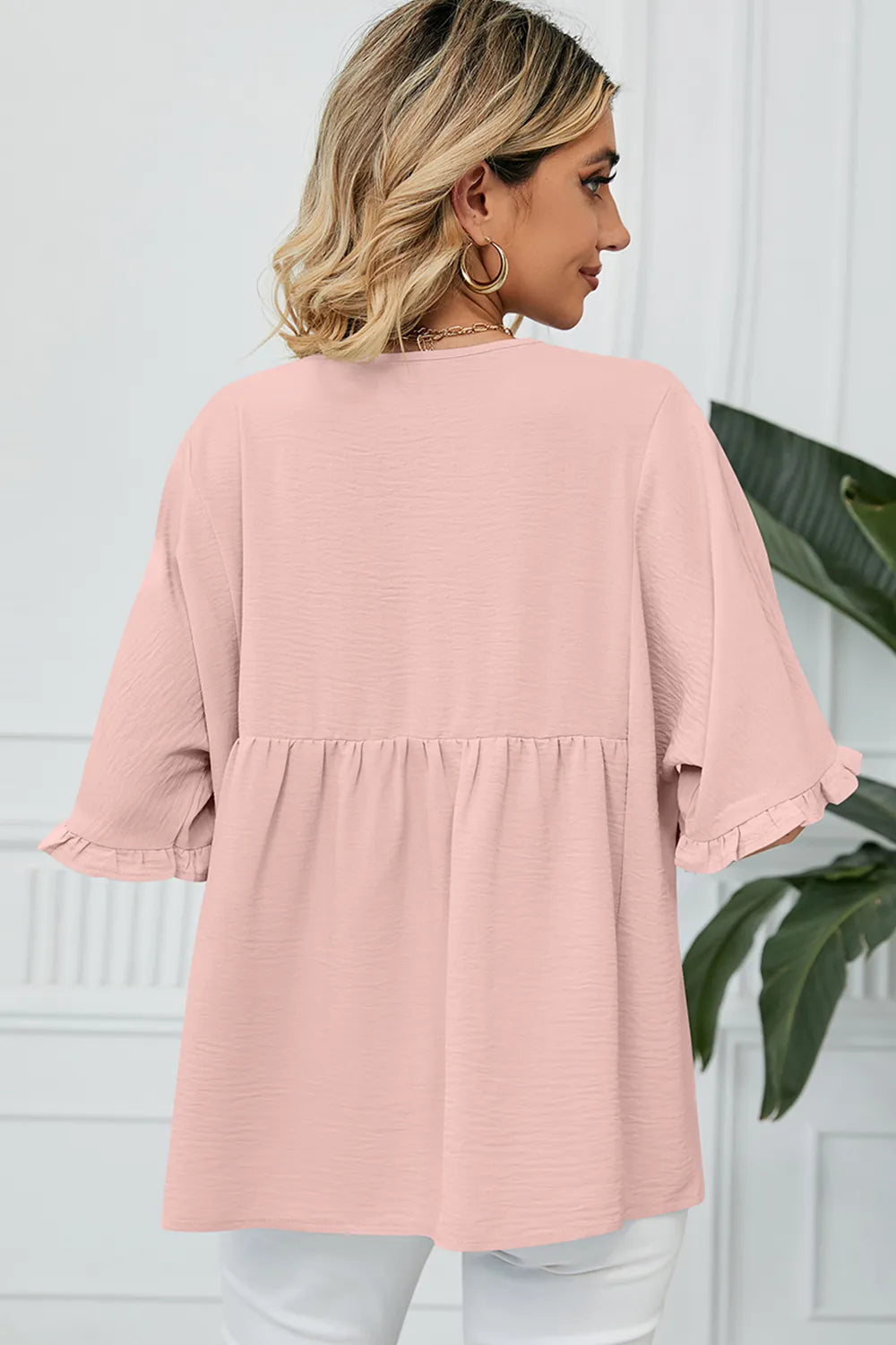 Peplum V-Neck Half Sleeve T-Shirt – Trendsi | ClozArt