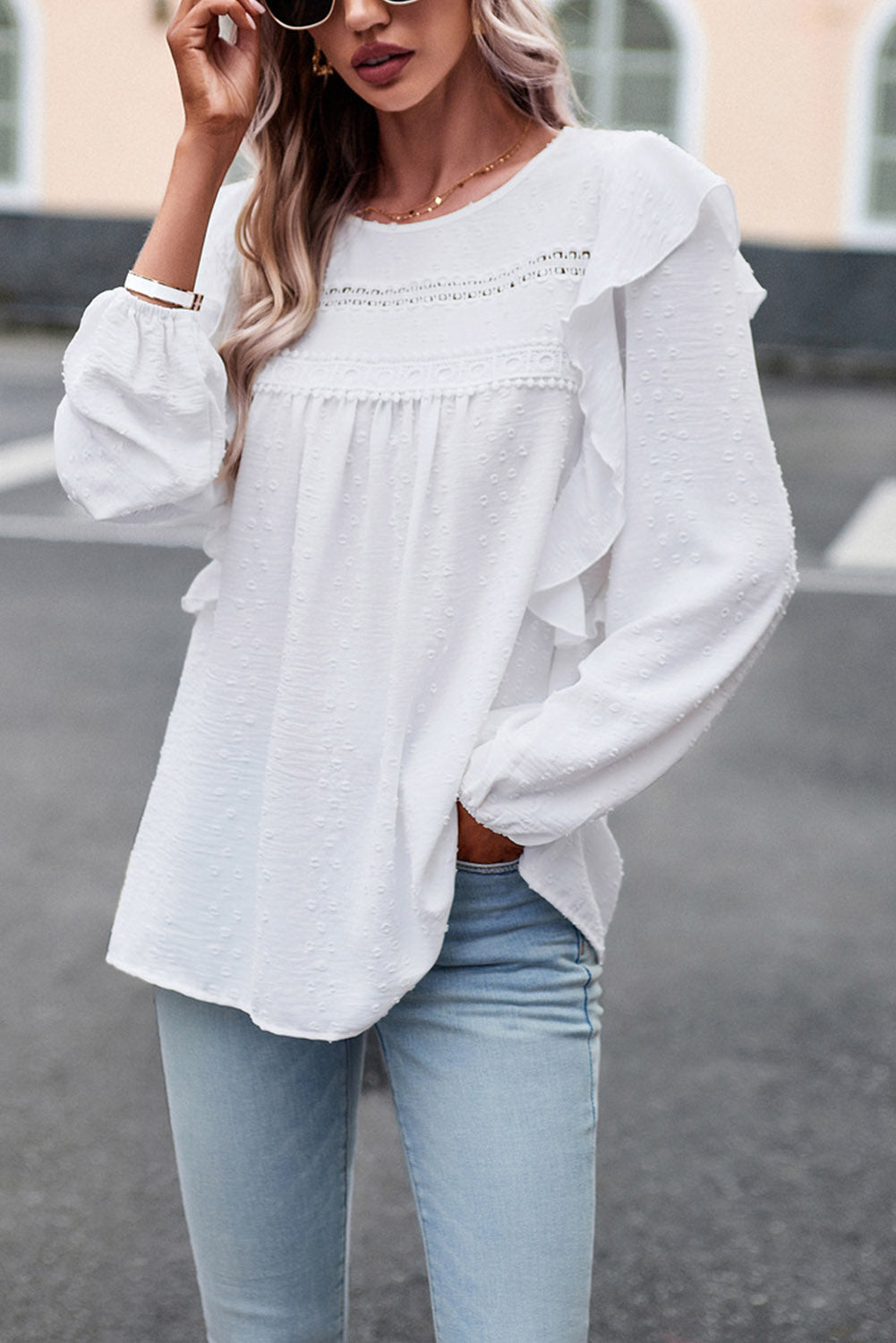 Round Neck Ruffled Blouse – Trendsi | ClozArt