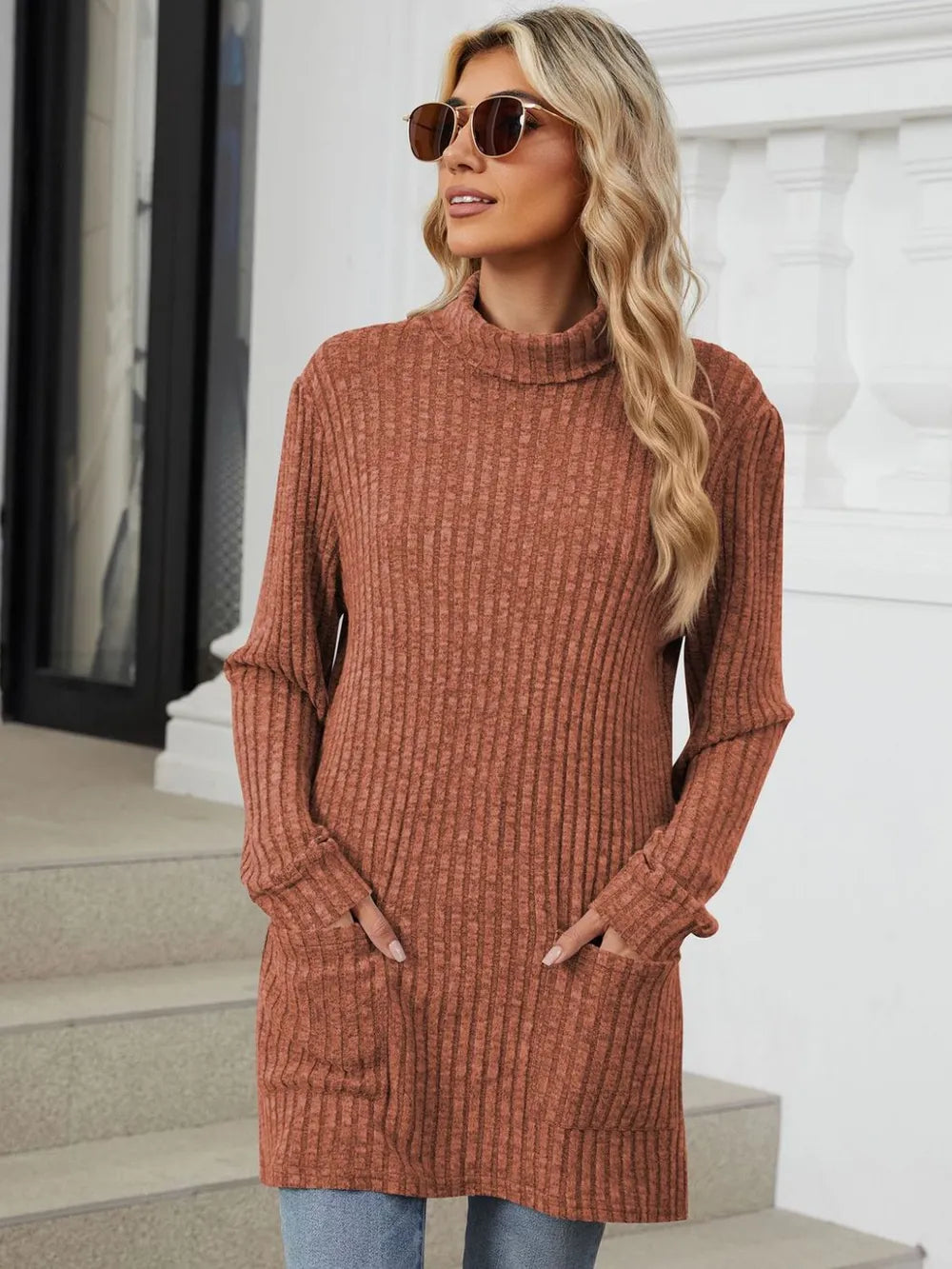Ribbed Mock Neck Long Sleeve T-Shirt – Trendsi | ClozArt