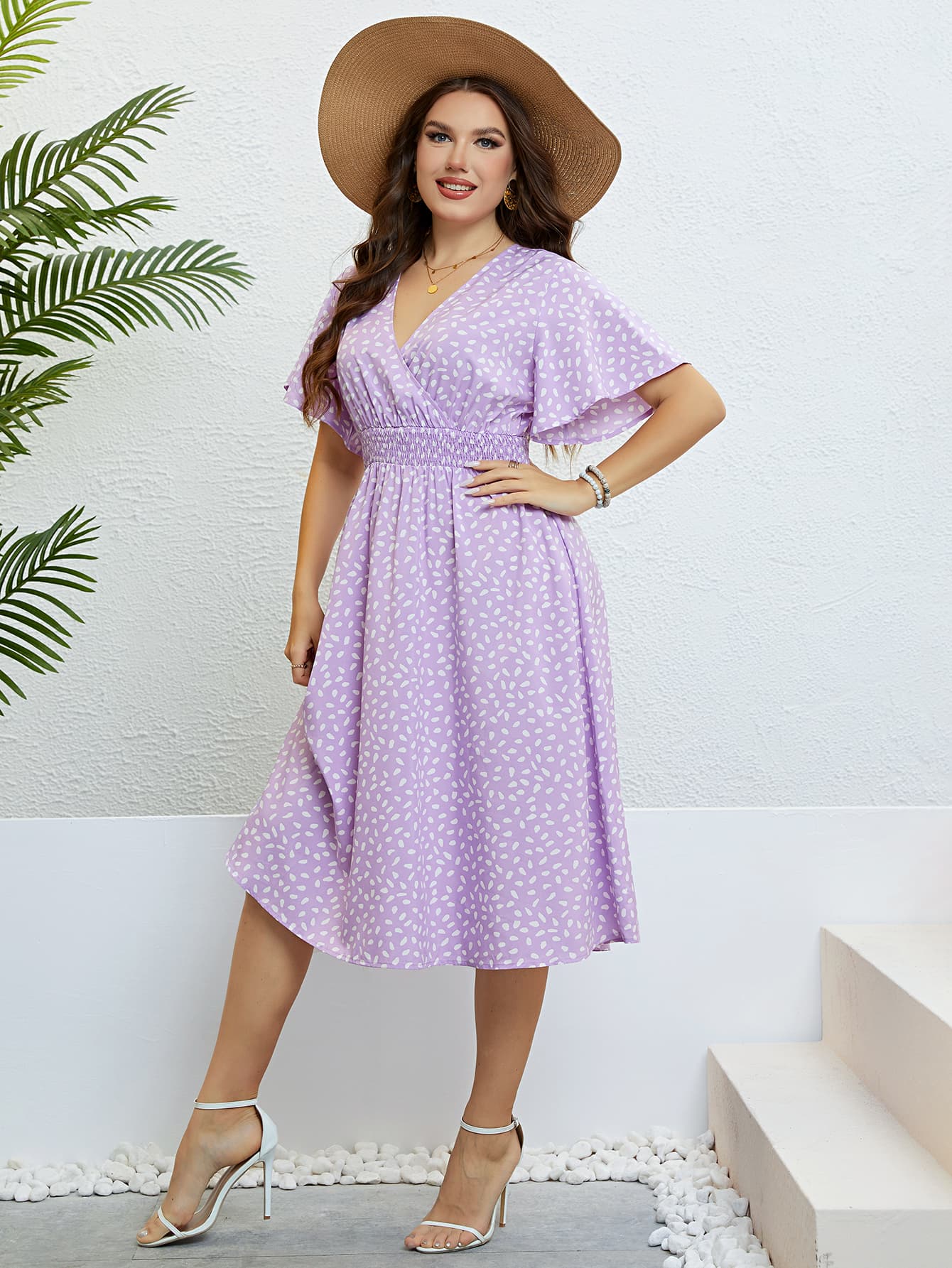 Honey Plus Size Printed Smocked Waist Surplice Dress – Trendsi | ClozArt