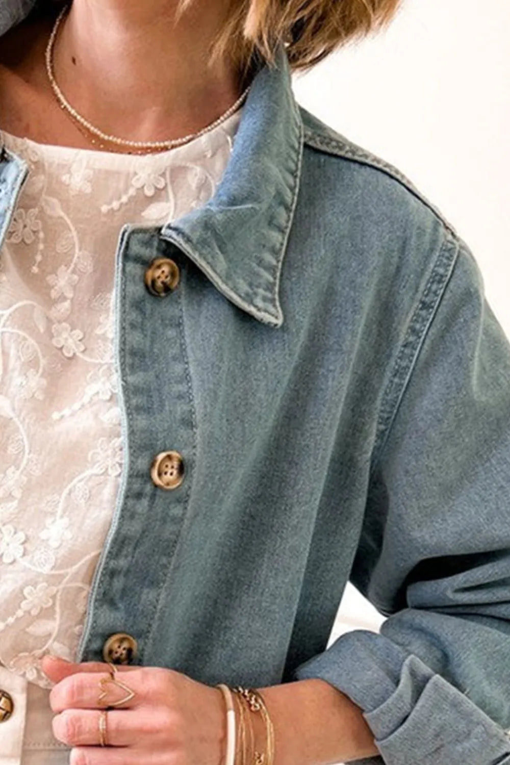 Pocketed Button Up Long Sleeve Denim Jacket – Trendsi | ClozArt