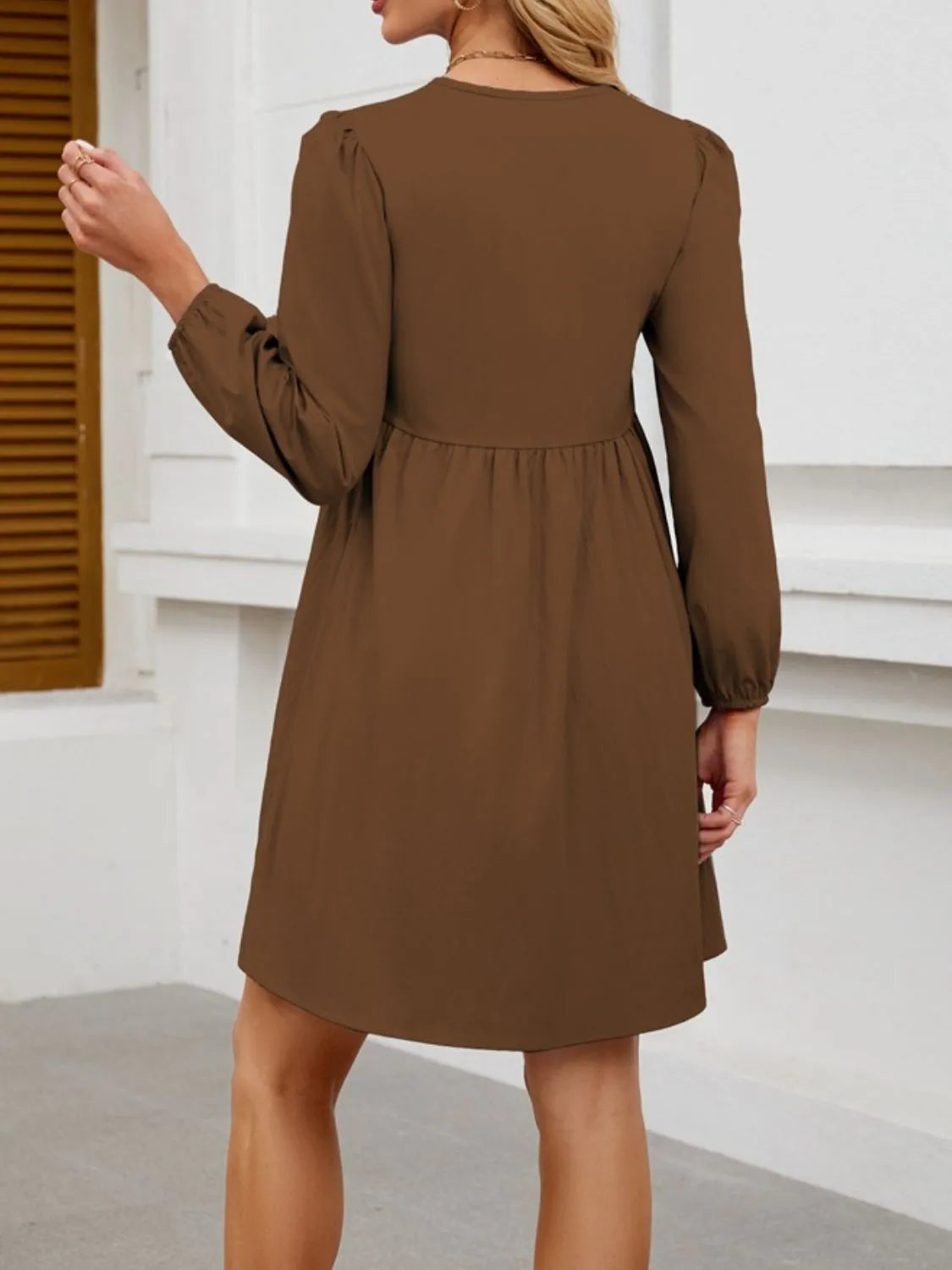 Tie Front Long Sleeve Mini Dress – Trendsi | ClozArt