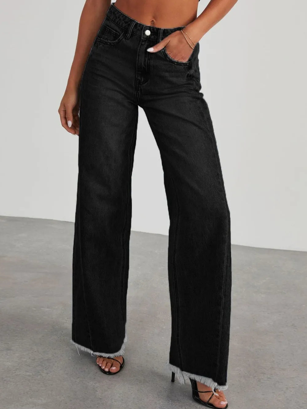 Raw Hem Wide Leg Jeans with Pockets – Trendsi | ClozArt