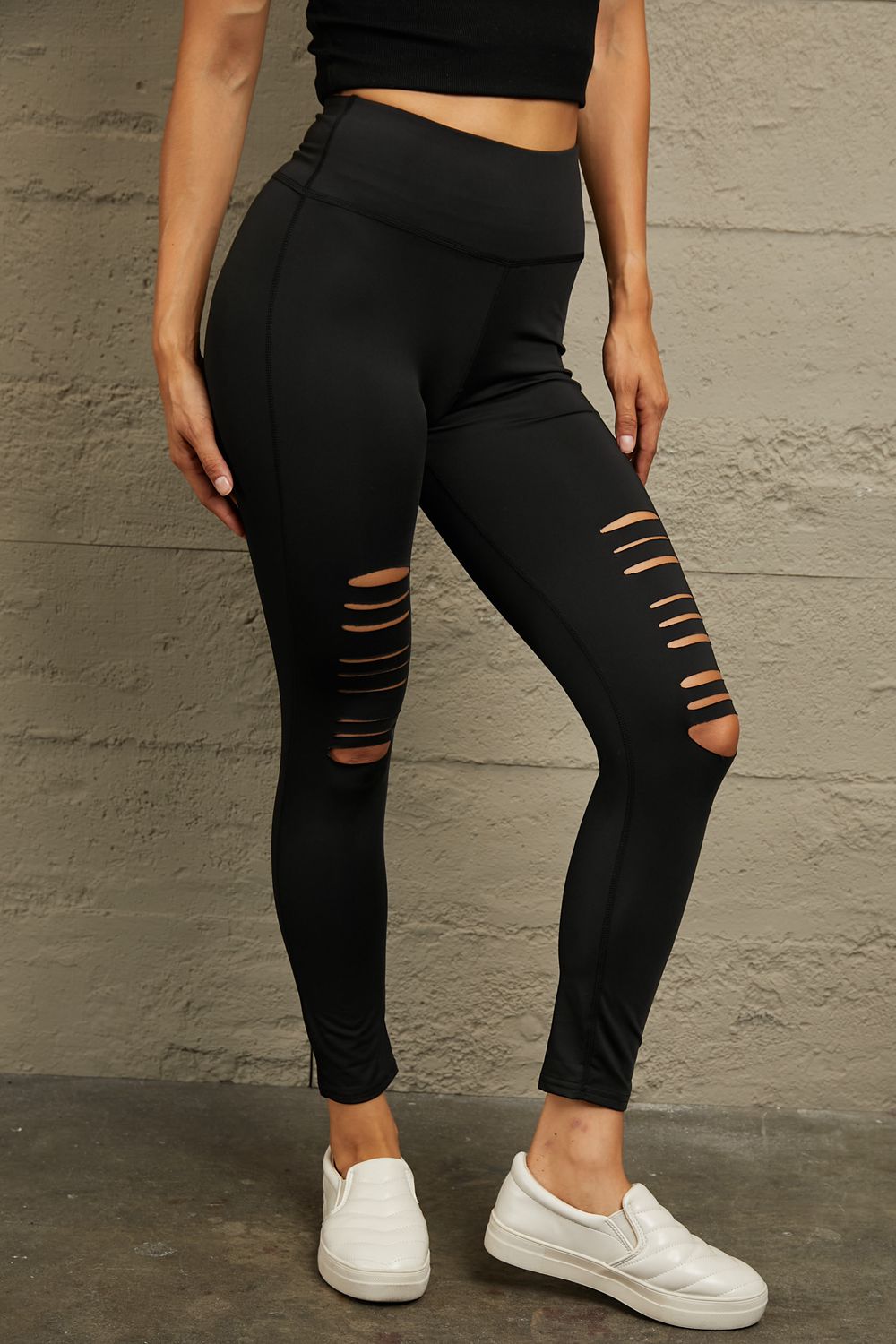 Wide Waistband Distressed Slim Fit Leggings – Trendsi | ClozArt