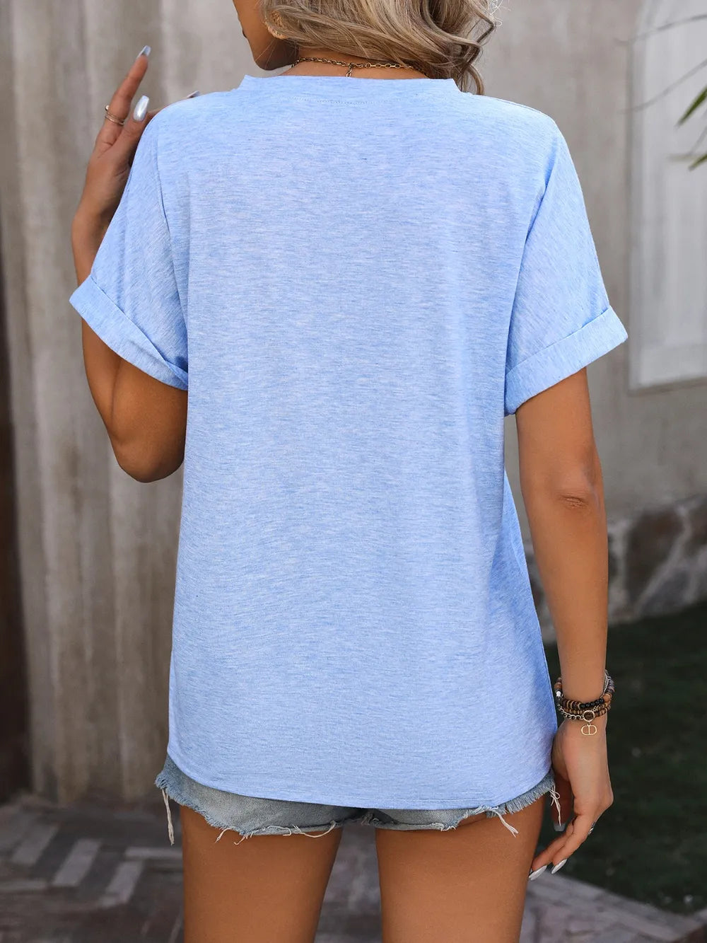 Mandy Notched Buttoned Short Sleeve T-Shirt – Trendsi | ClozArt