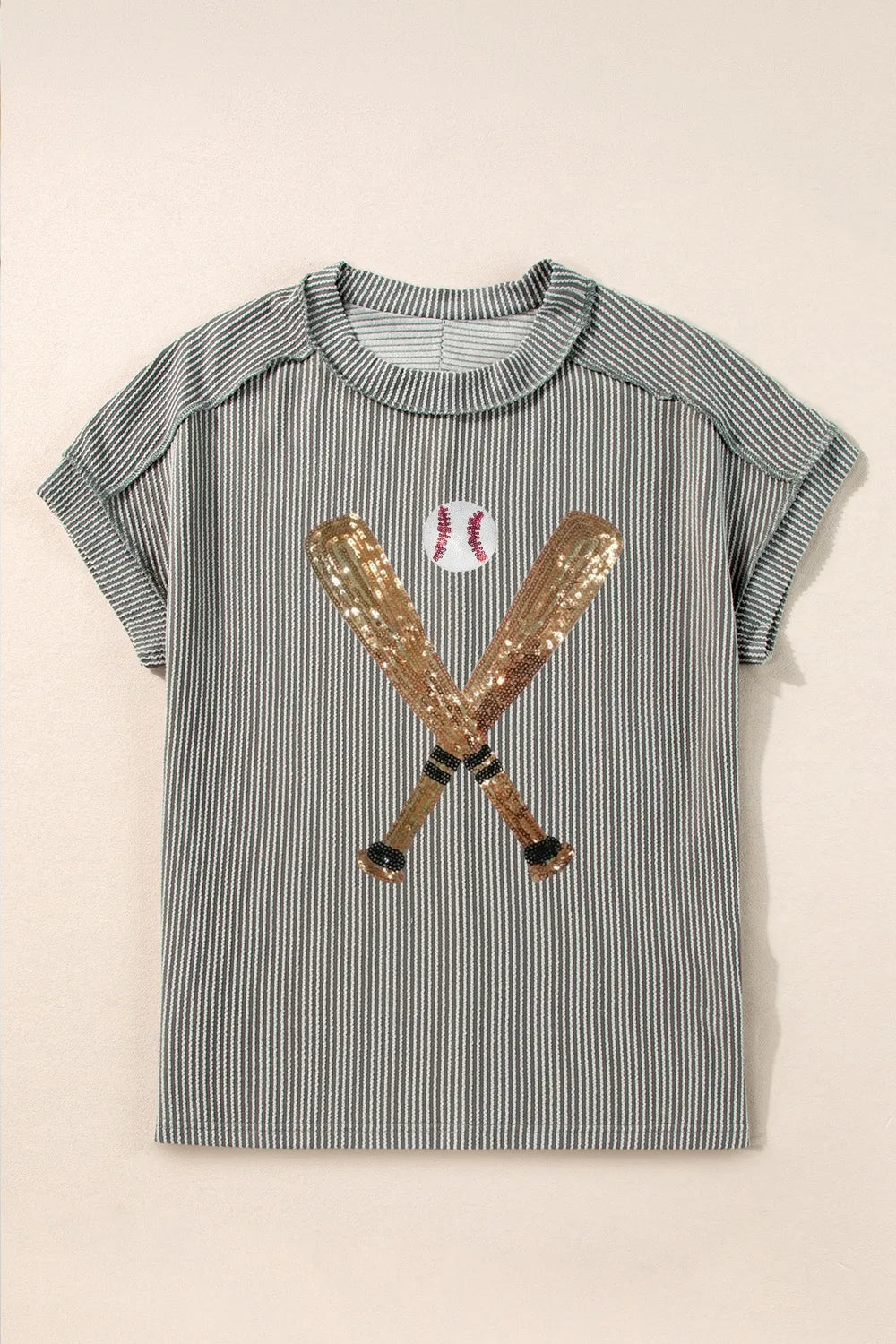 Sequin Baseball Round Neck Short Sleeve T-Shirt – Trendsi | ClozArt