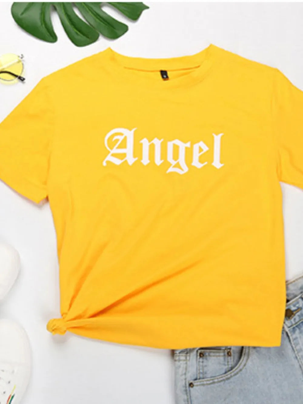 Perfee ANGEL Round Neck Short Sleeve T-Shirt – Trendsi | ClozArt