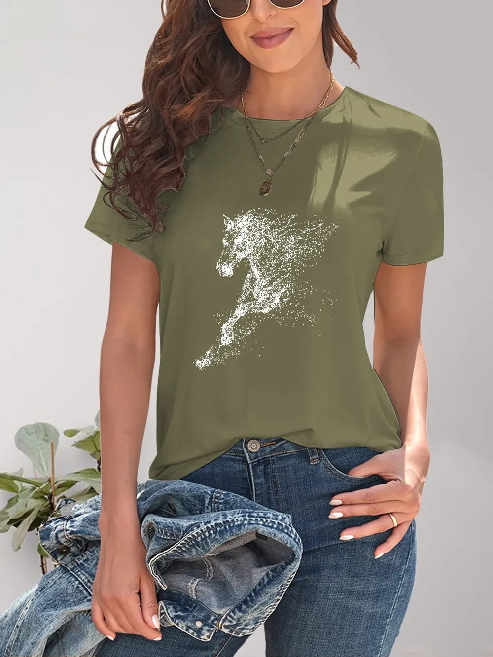 Horse Round Neck Short Sleeve T-Shirt – Trendsi | ClozArt