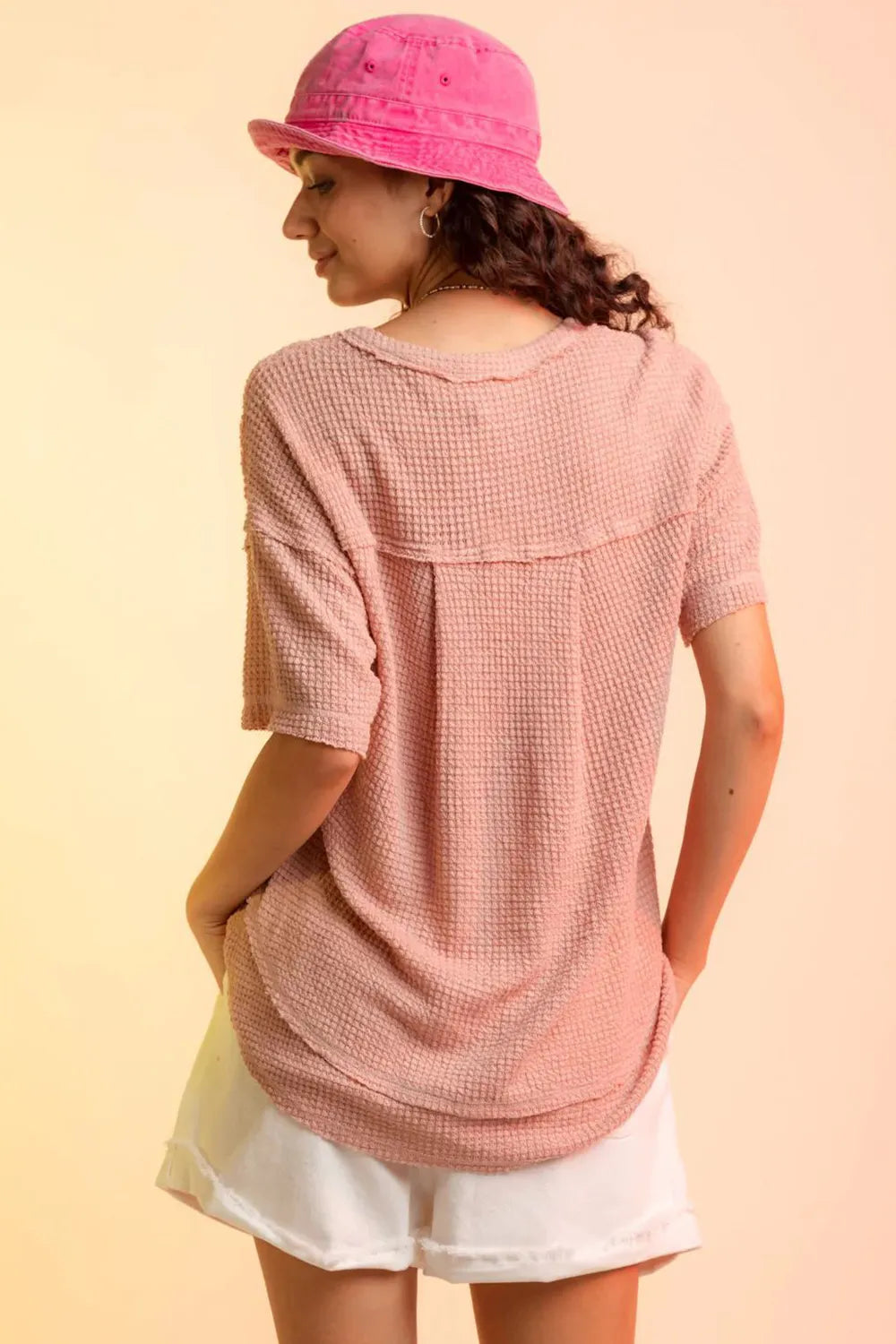 Waffle-Knit Notched Half Sleeve T-Shirt – Trendsi | ClozArt