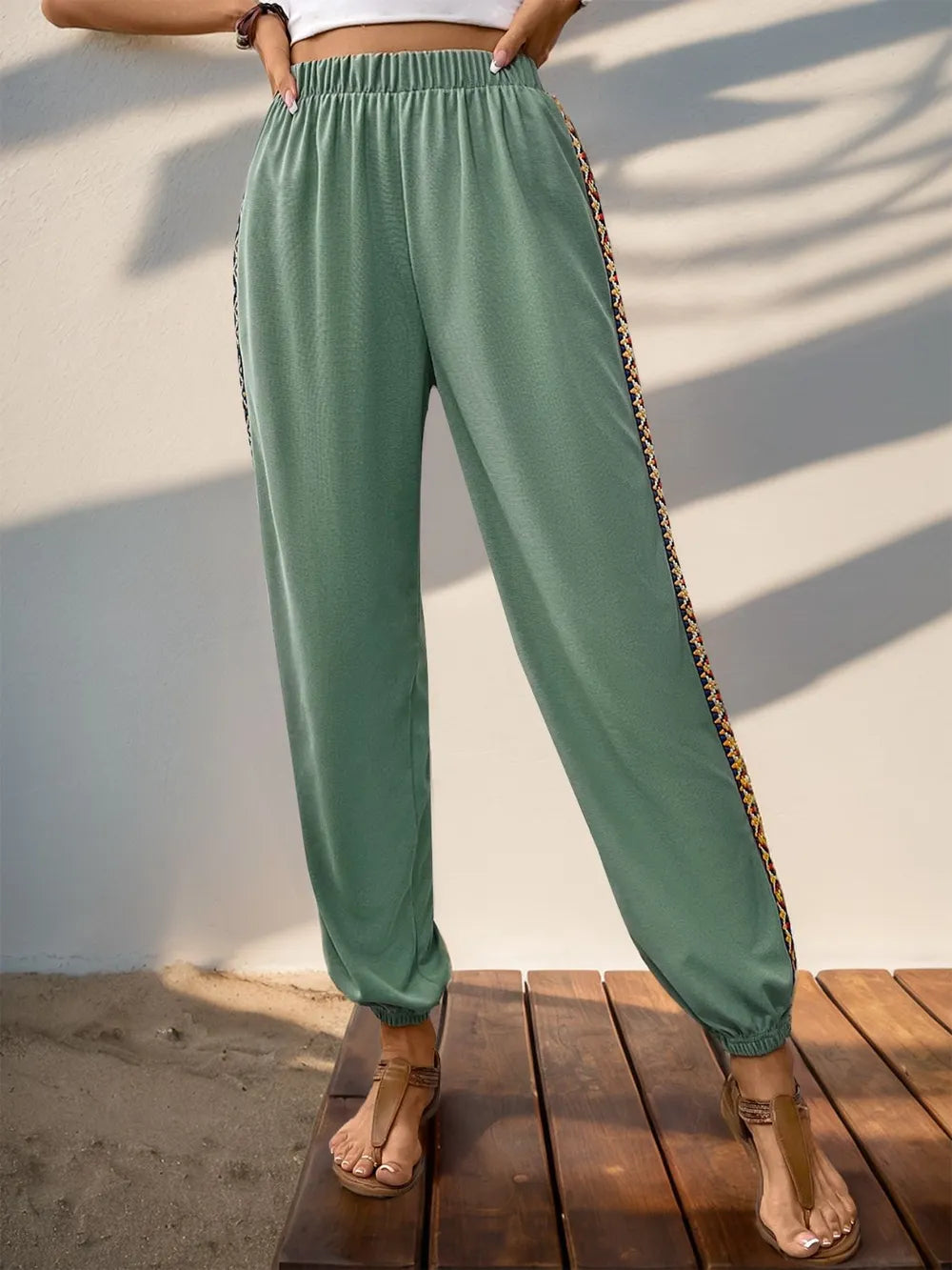 Perfee Weave Band Patchwork Elastic Waist Joggers – Trendsi | ClozArt