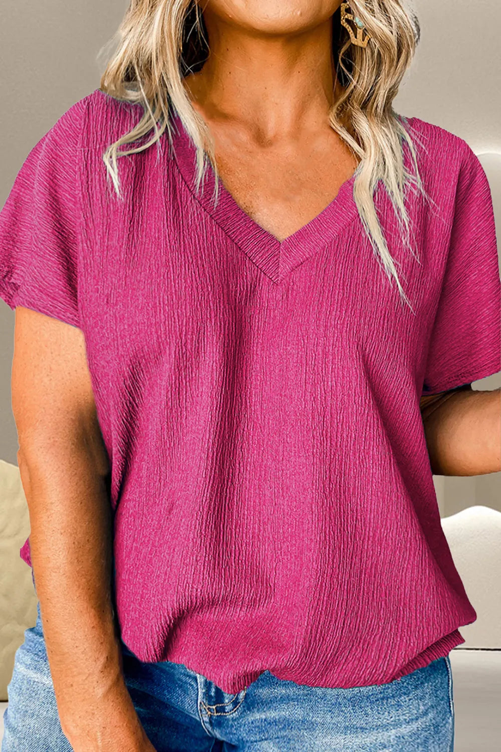 Plus Size V-Neck Short Sleeve Top – Trendsi | ClozArt