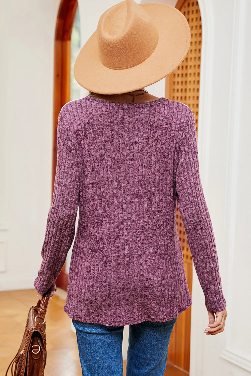 Eyelet Ribbed Round Neck Long Sleeve T-Shirt – Trendsi | ClozArt
